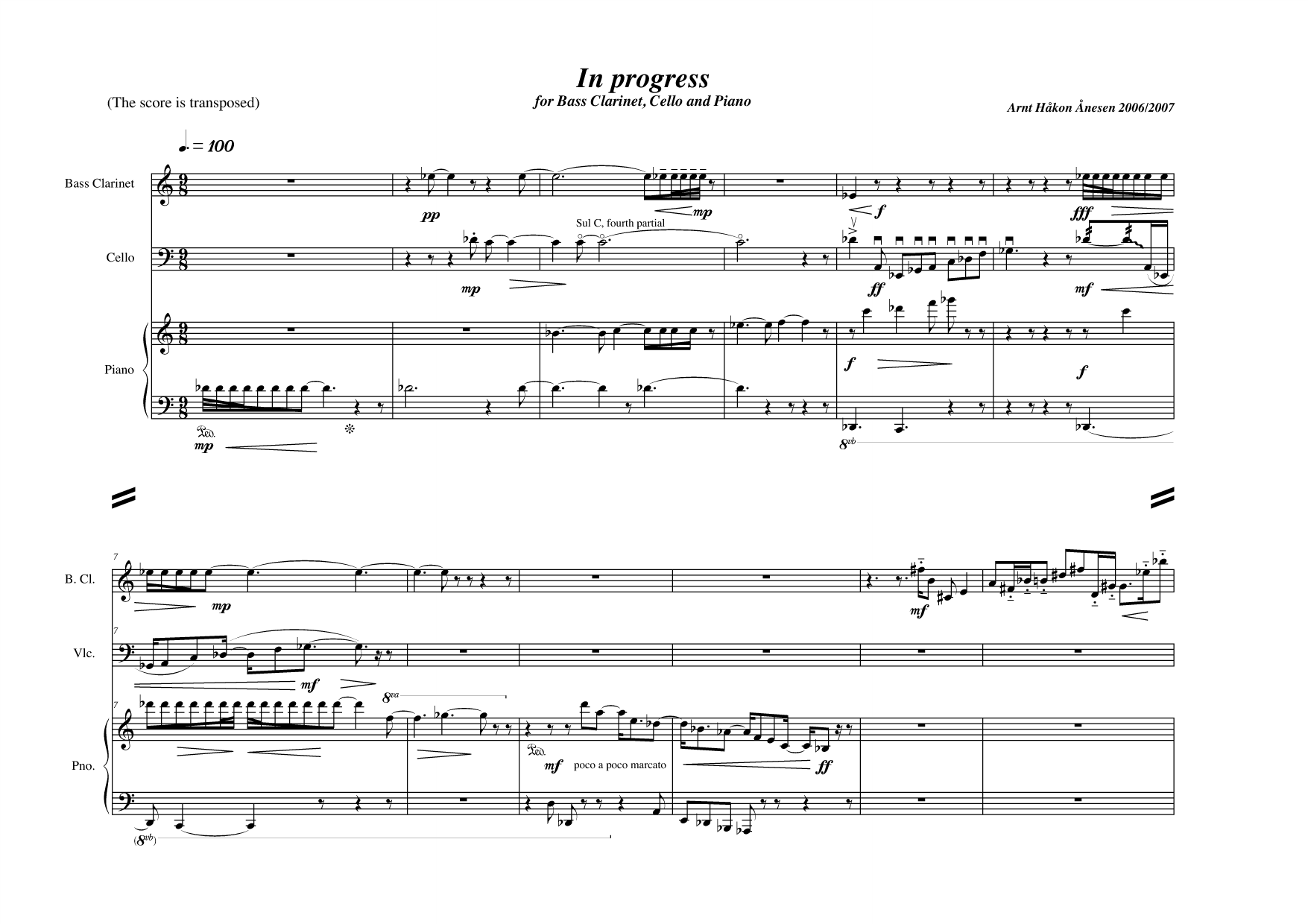In Progress - For bass clarinet, cello and piano - Image 3