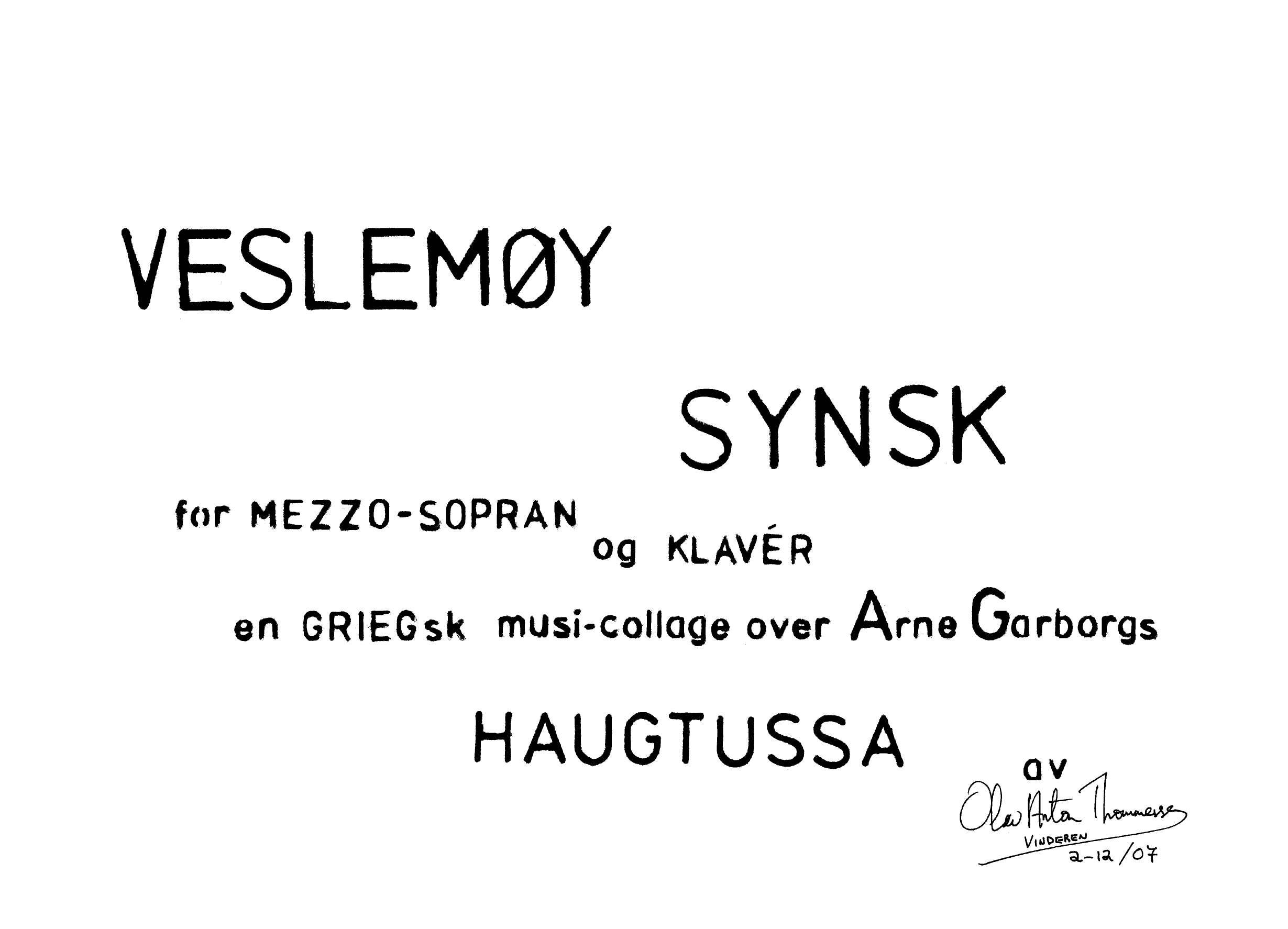 Veslemøy synsk - For mezzo-sopran og klavér