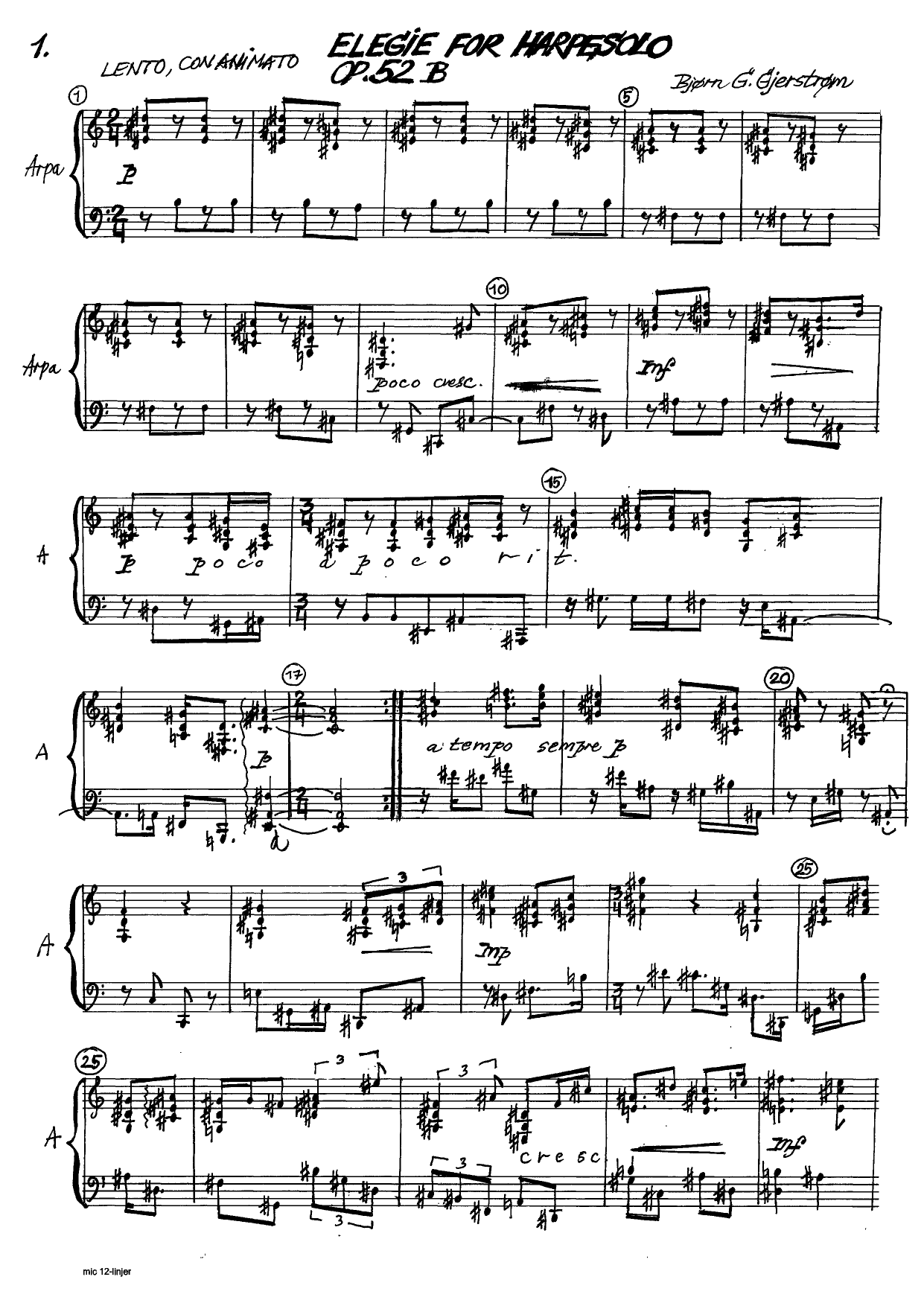 Elegie for harpe solo, op. 52 B
