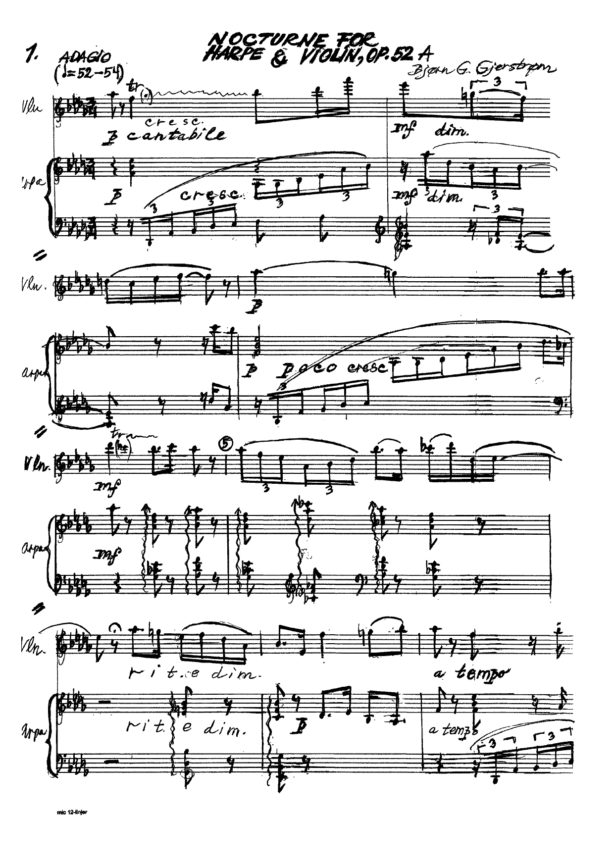 Nocturne for harpe & violin, op. 52 A