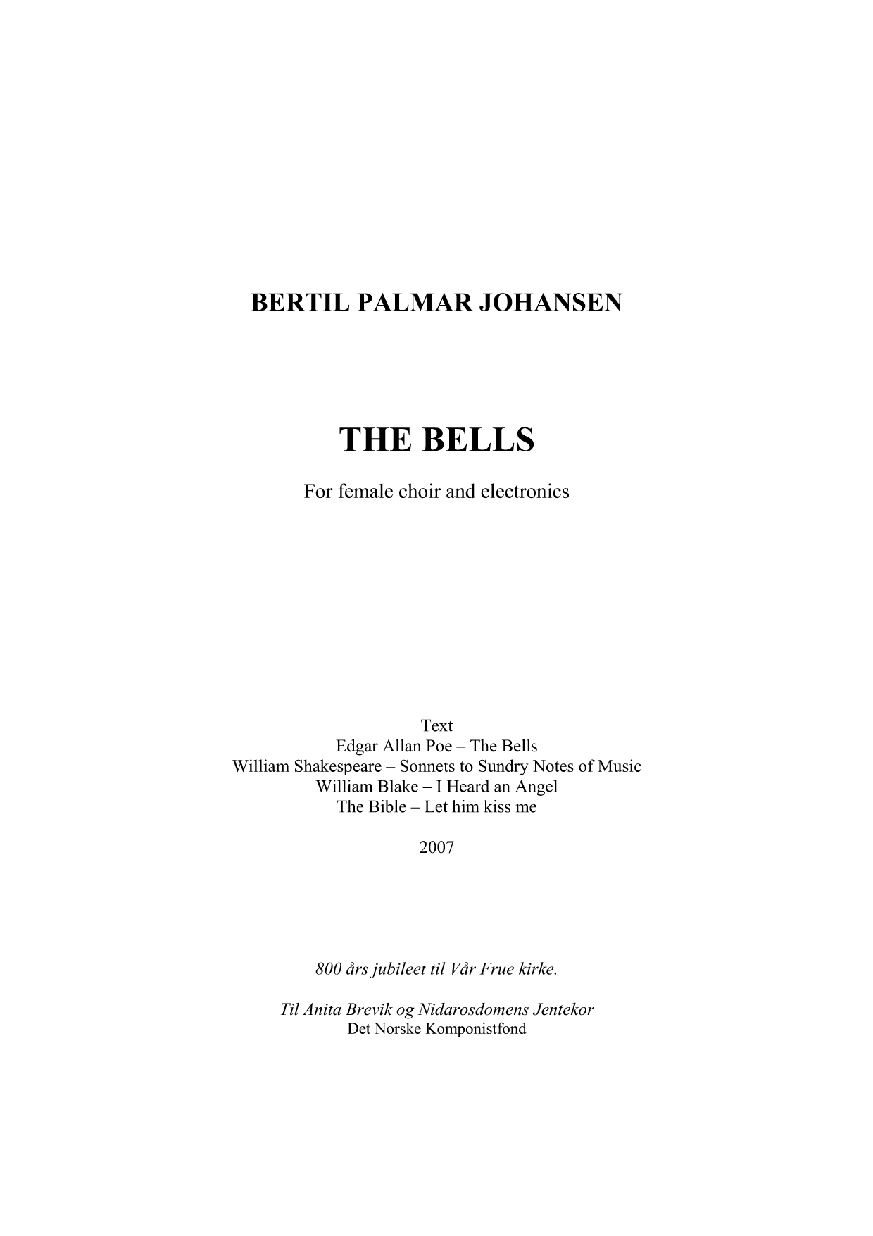 The Bells - For female choir and electronics - Bilde 3