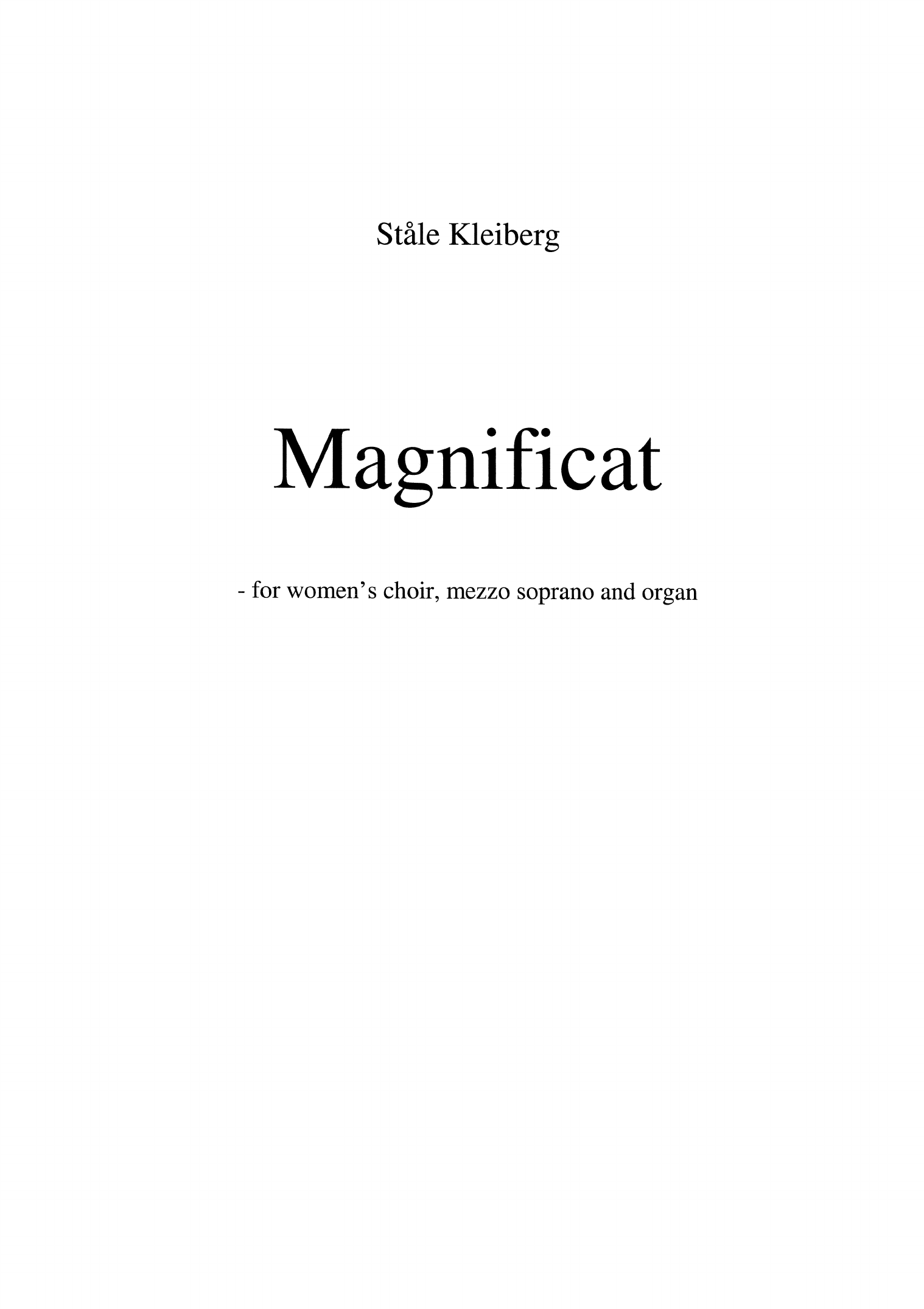 Magnificat - For women's choir, mezzo soprano and organ