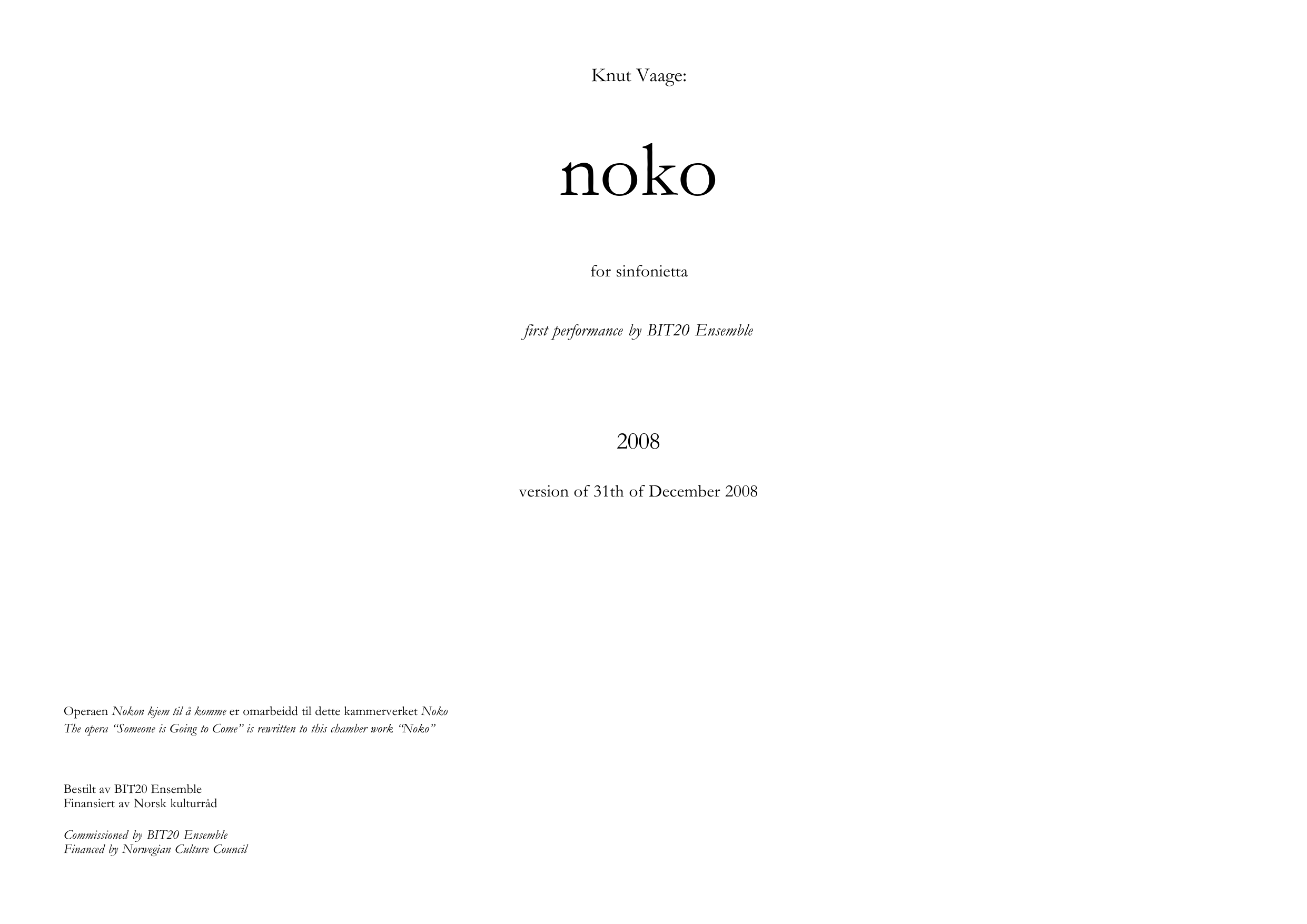 Noko - For sinfonietta
