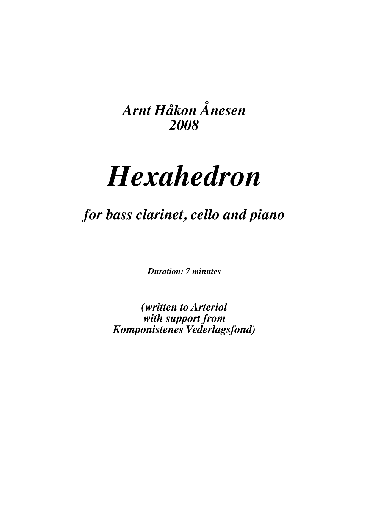 Hexahedron - For bass clarinet, cello and piano