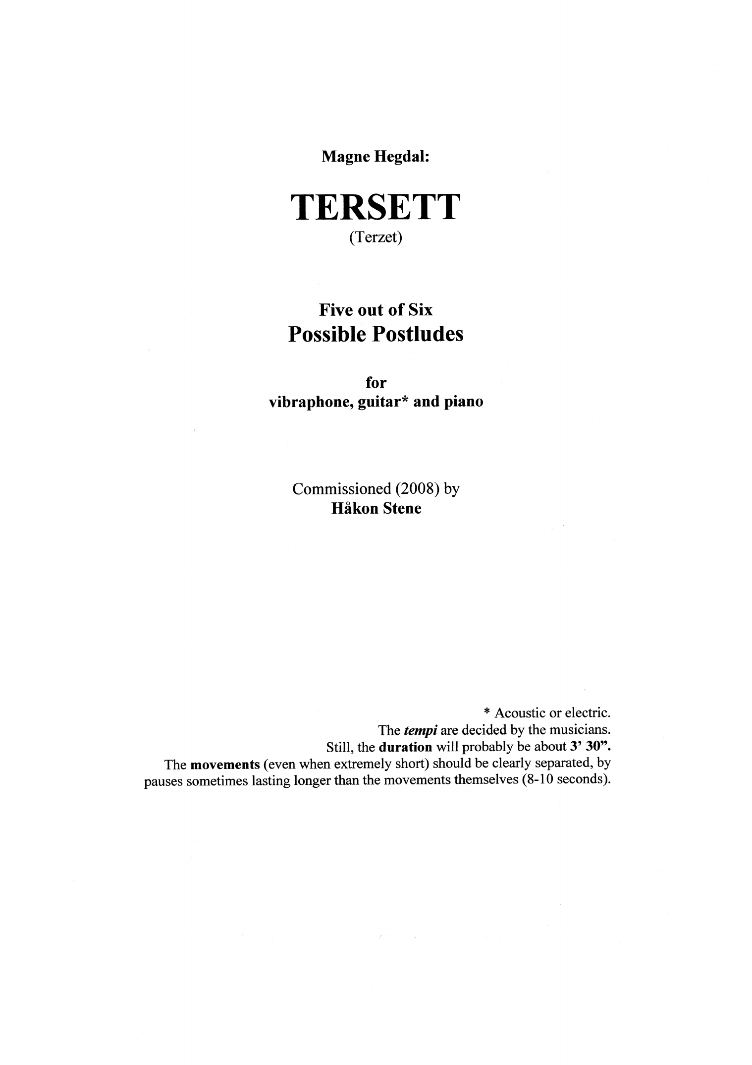 Tersett - Five out of Six Possible Postludes