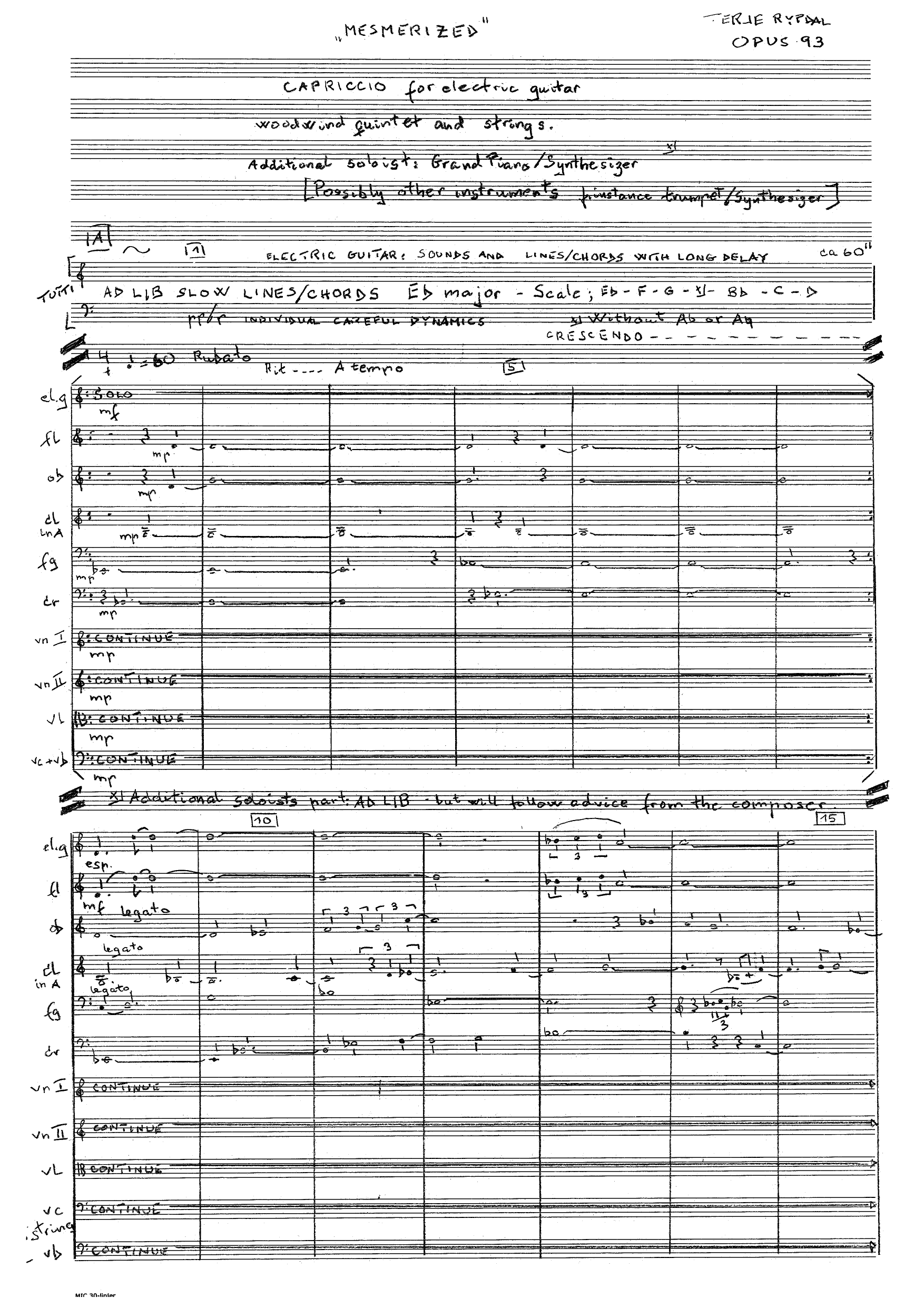 Mesmerized - Capriccio for electric guitar, woodwind quintet and strings, Op. 93