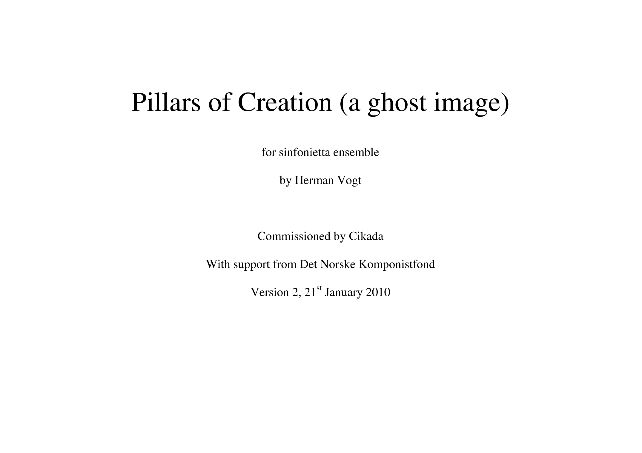 Pillars of Creation (a Ghost Image) - For sinfonietta ensemble
