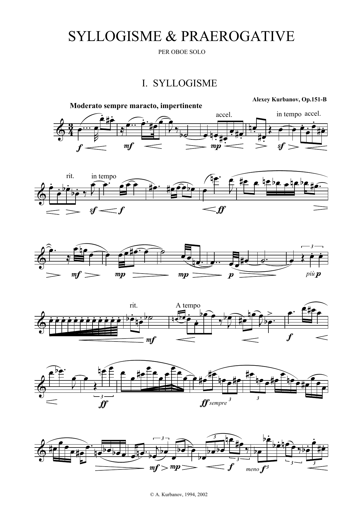 Syllogisme & Praerogative - Per oboe solo, op. 151 B