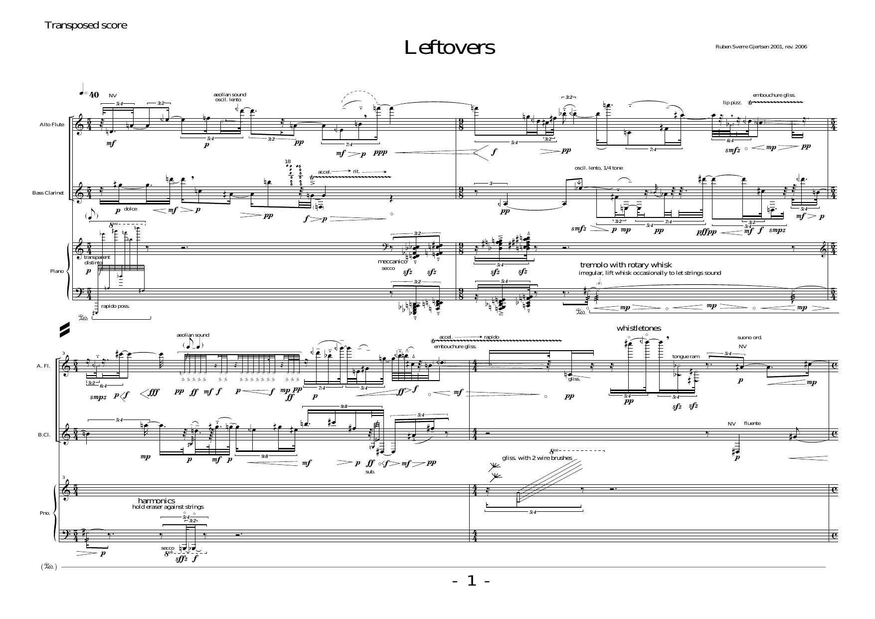 Leftovers - For alto flute, bass clarinet and piano - Image 3