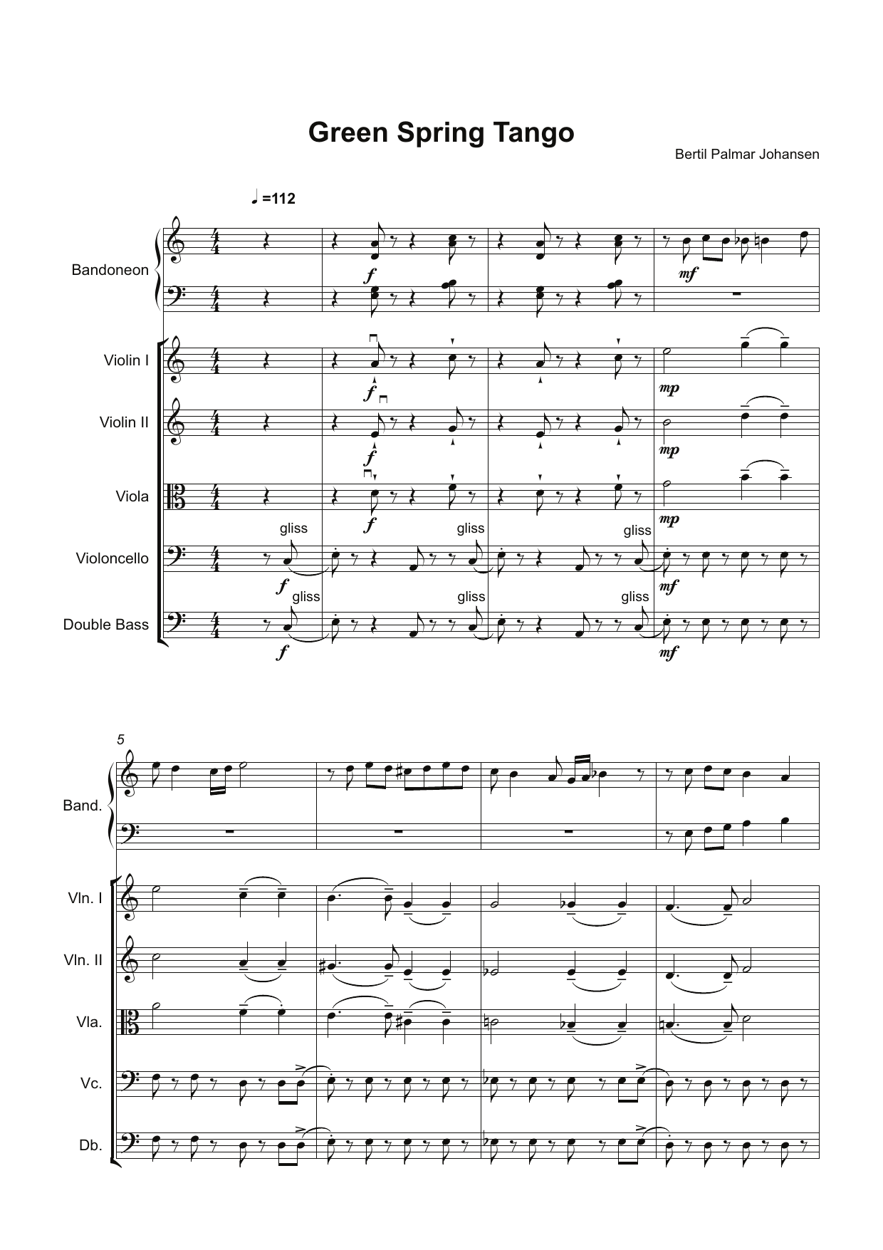 Green Spring Tango - For Bandoneon and String Orchestra (or string quintet 2 violins, viola, cello and bass) - Bilde 5