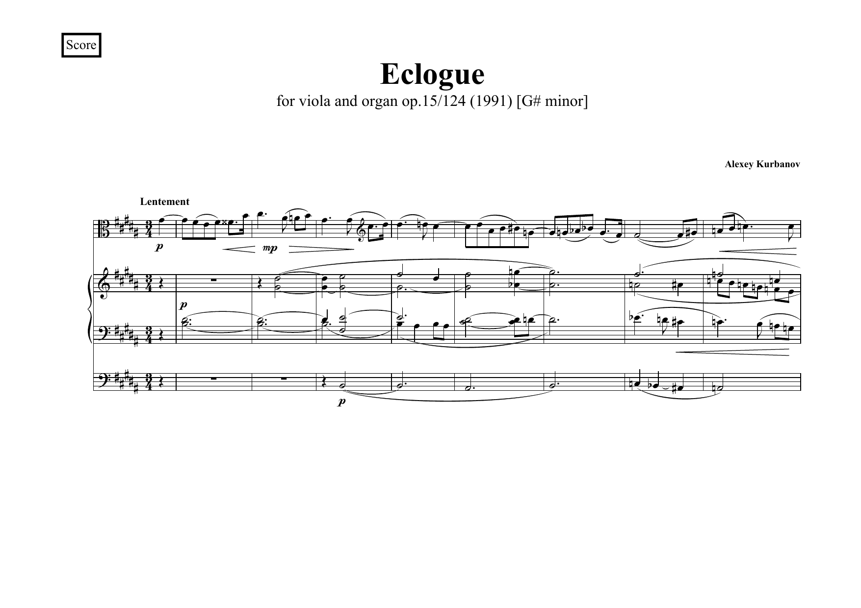 Eclogue - For viola and organ, op 15/124
