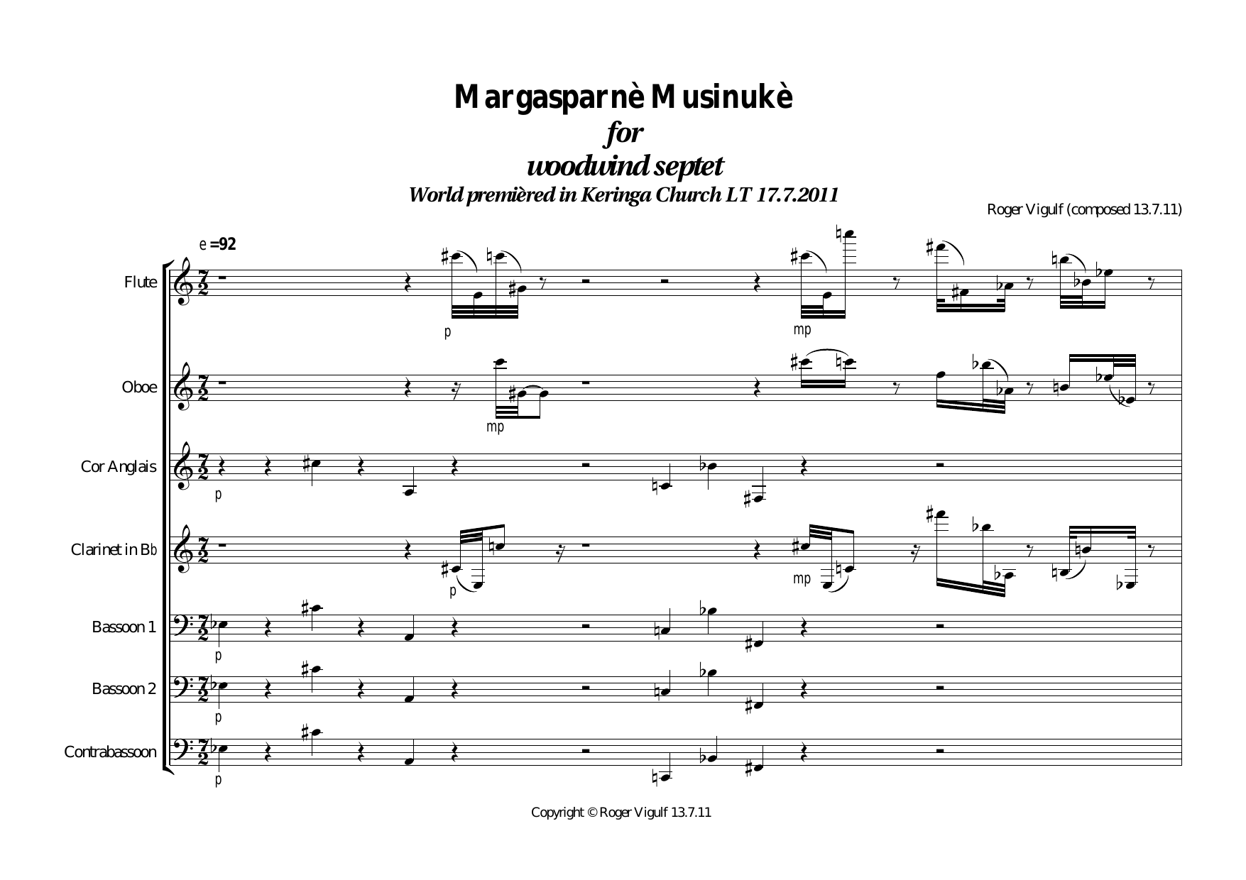 Margasparnè Musinukè - For woodwind septet
