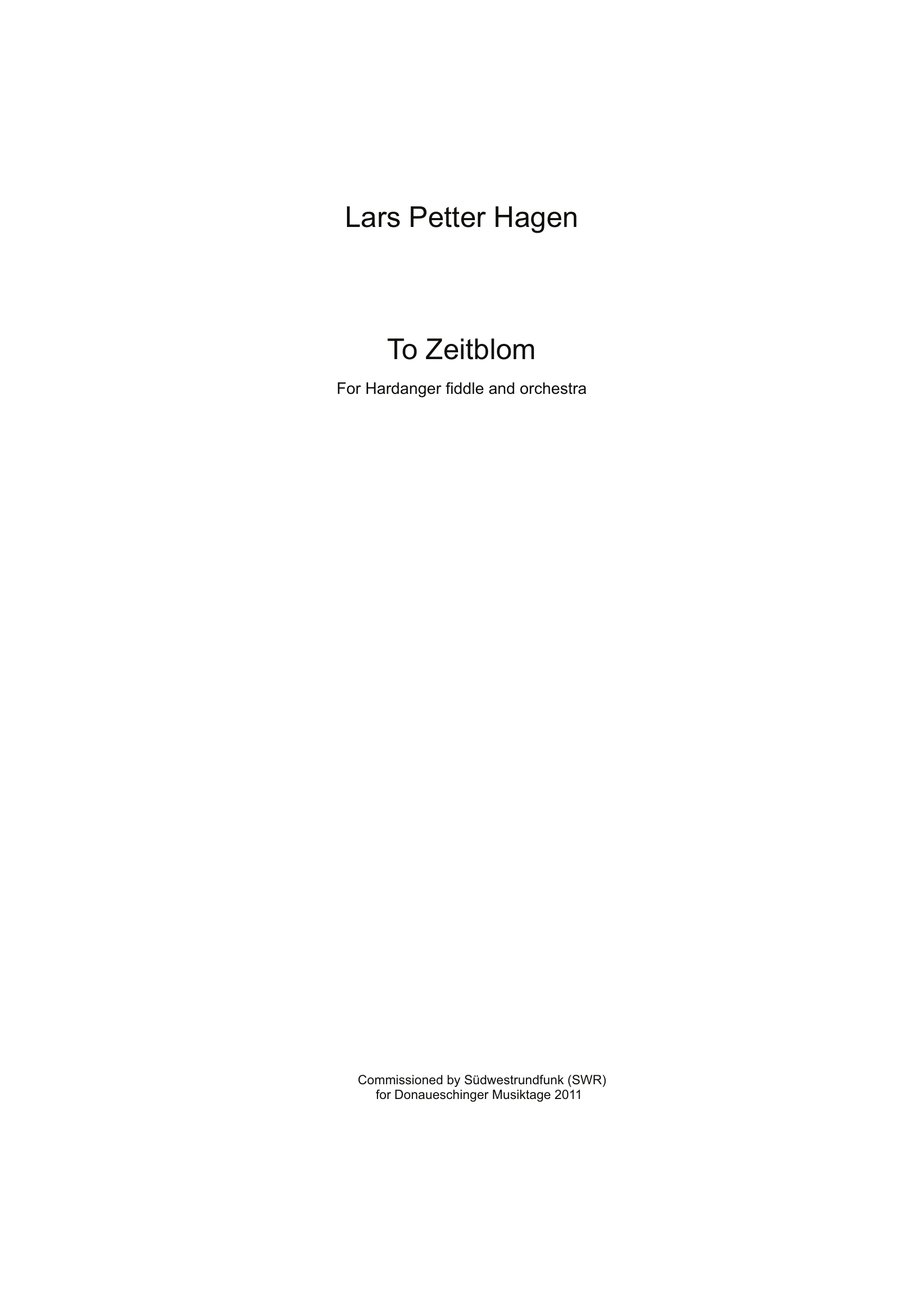 To Zeitblom - For Hardanger fiddle and orchestra