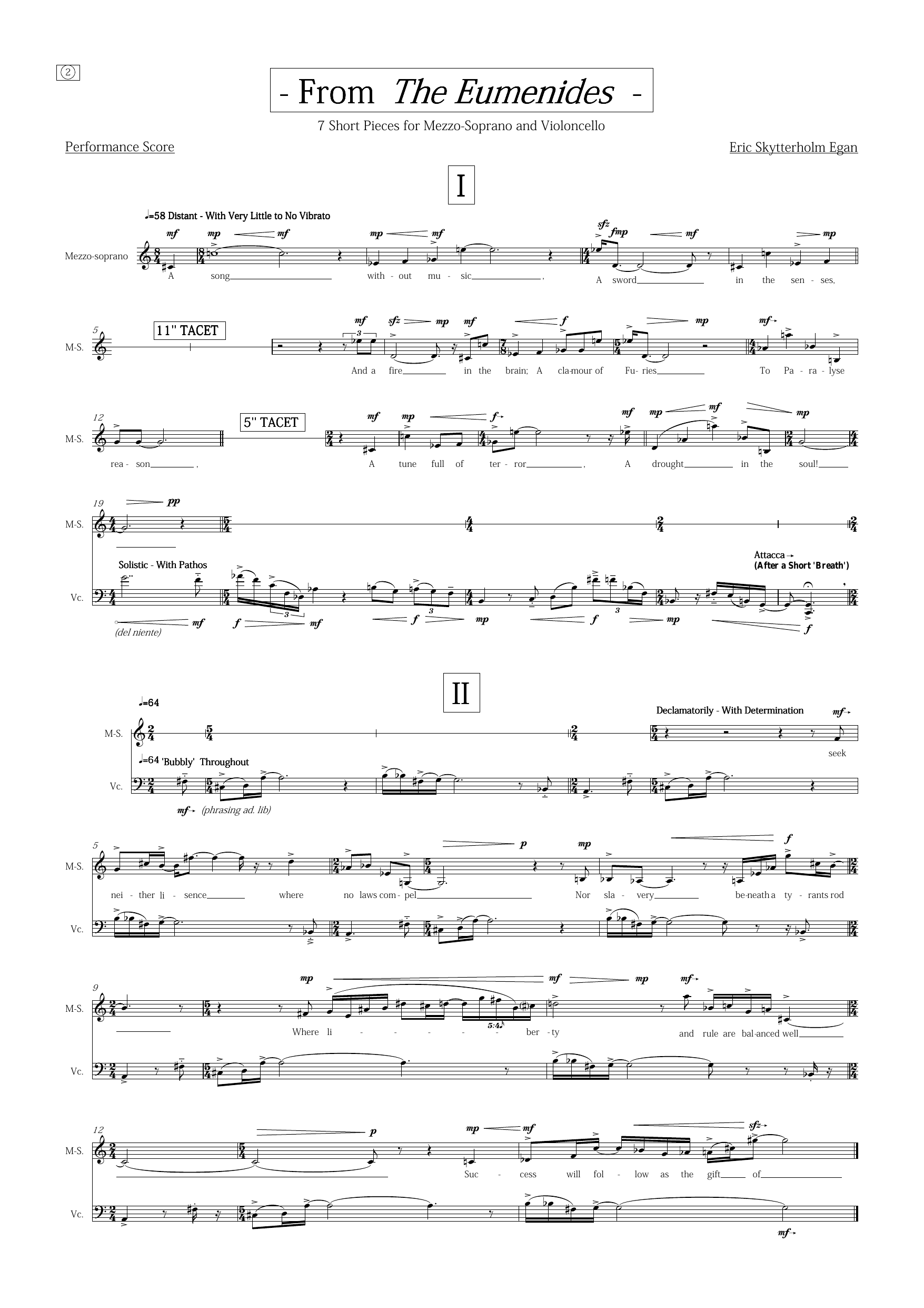 From "The Eumenides" - 7 short movements for mezzo-soprano and violoncello - Image 2