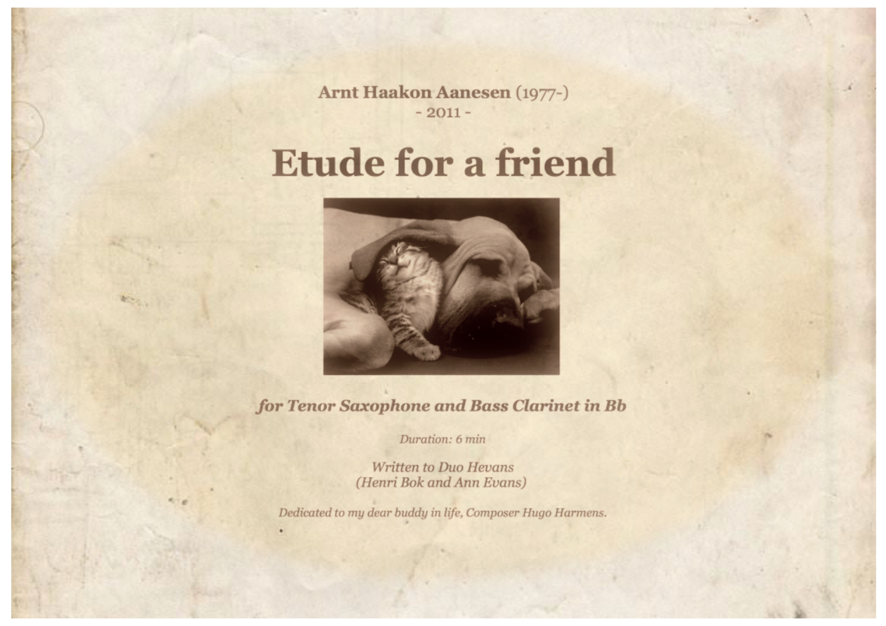 Etude for a Friend - For tenor saxophone and bass clarinet in Bb