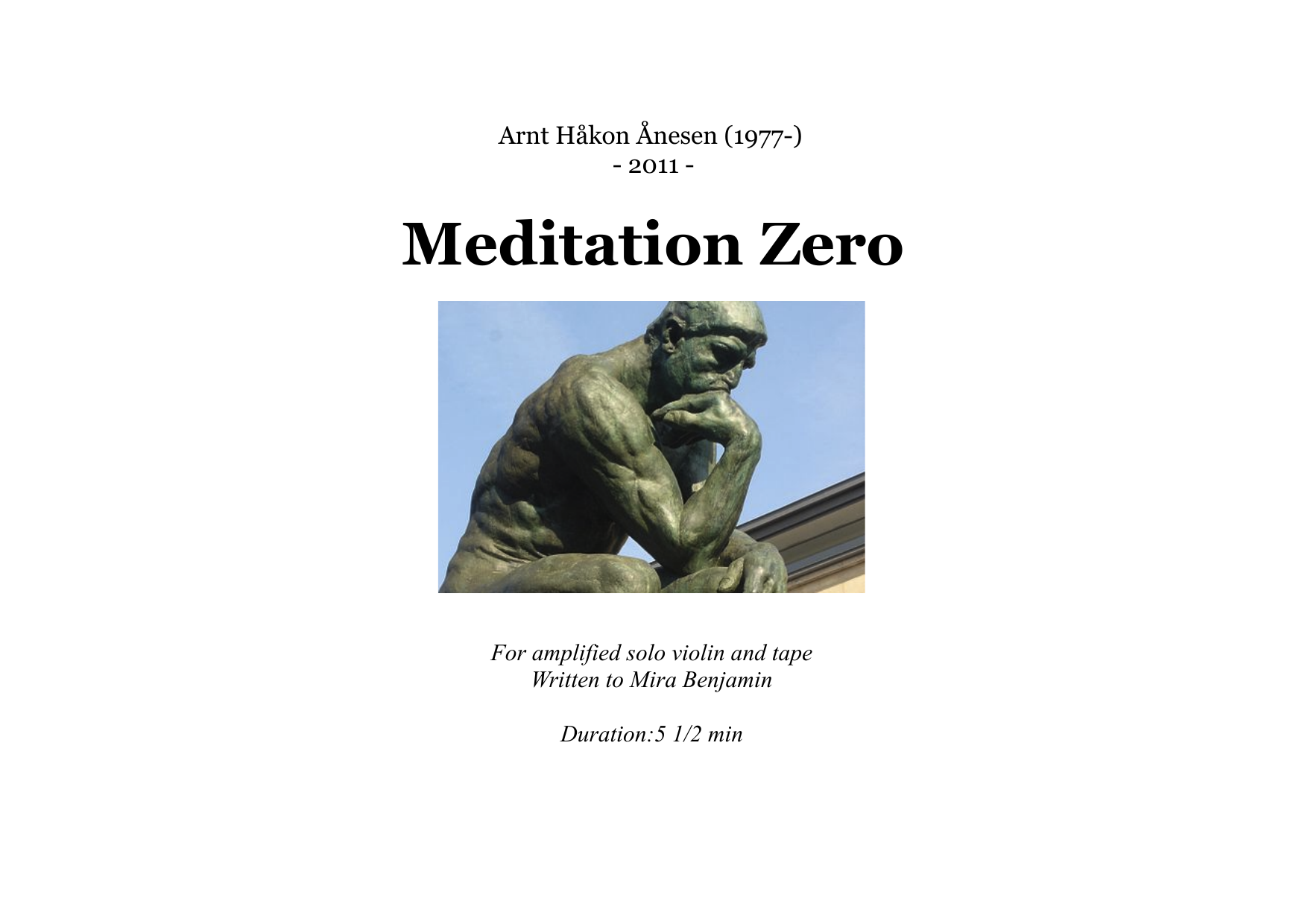 Meditation Zero - For amplified solo violin and tape
