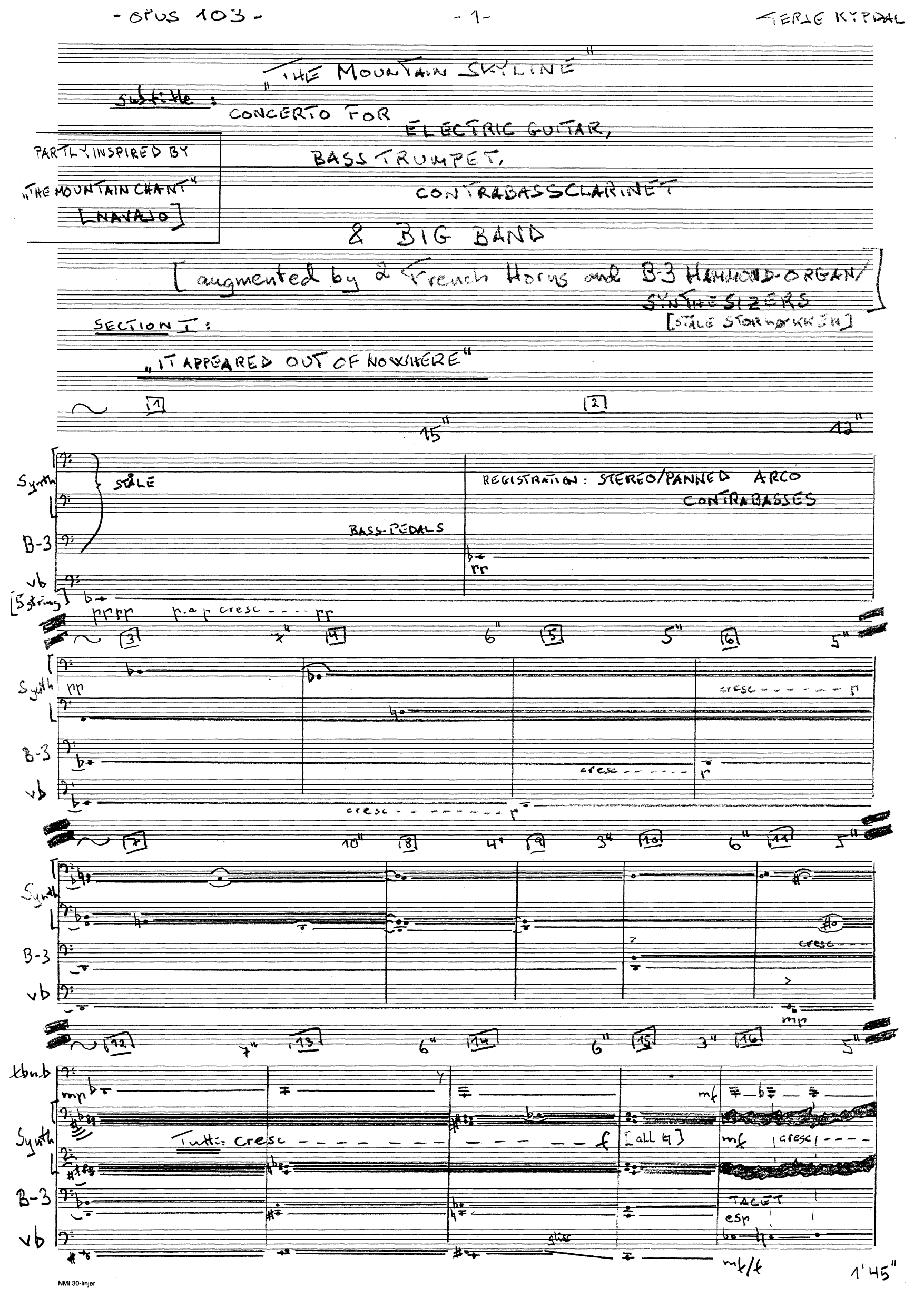 The Mountain Skyline - Concerto for electric guitar, bass trumpet, contrabass clarinet and big band, Op. 103 - Image 2