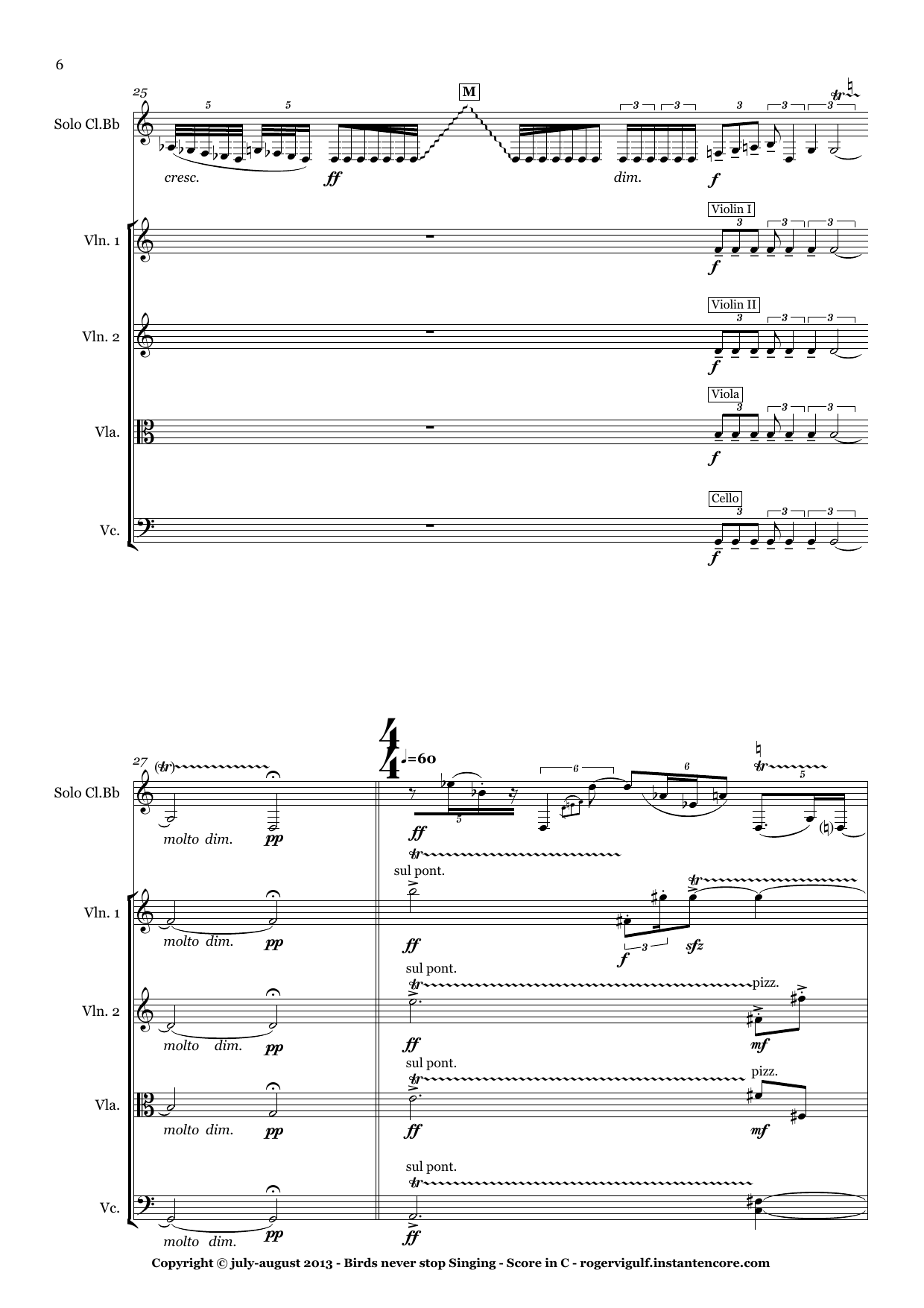 Birds Never Stop Singing - Quintet for solo Bb clarinet with String Quartet and tape - Image 6