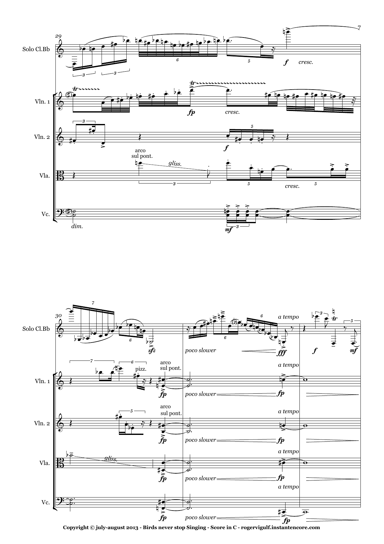 Birds Never Stop Singing - Quintet for solo Bb clarinet with String Quartet and tape - Image 7