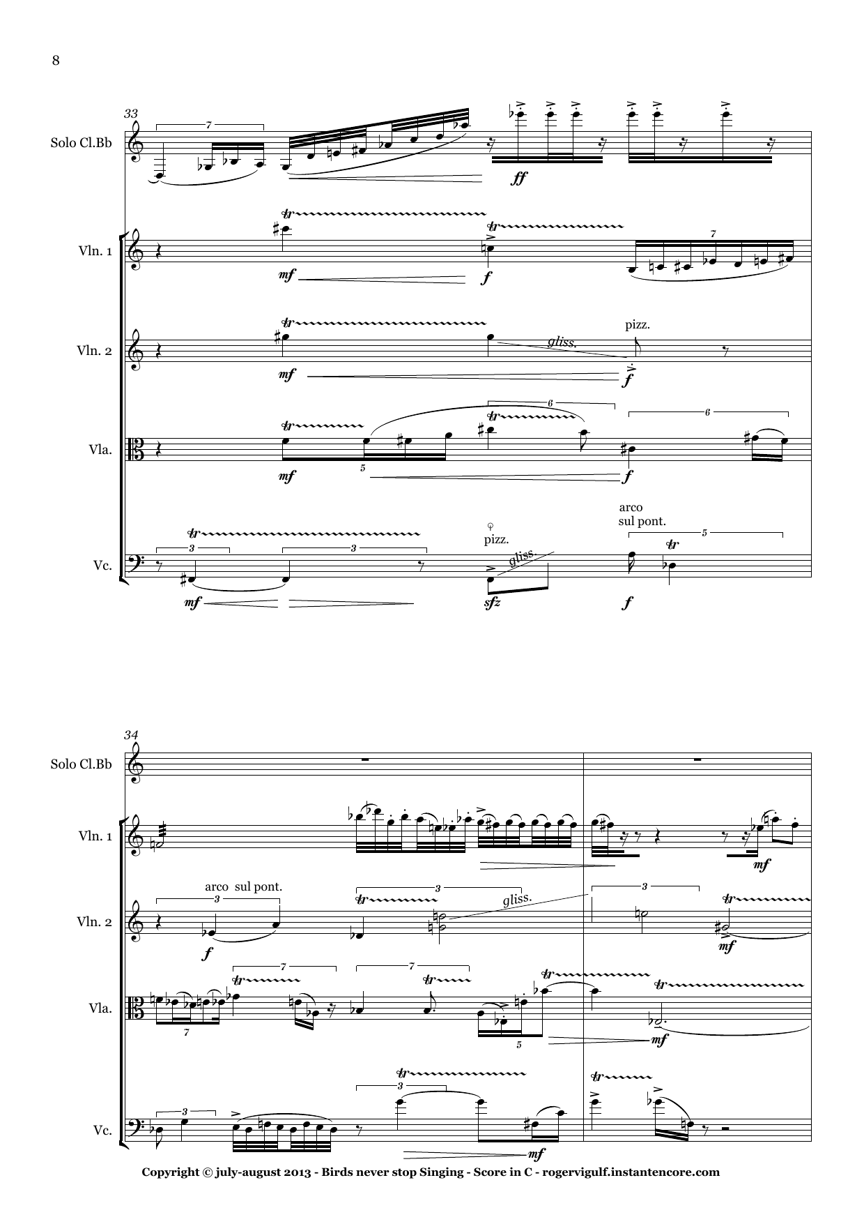 Birds Never Stop Singing - Quintet for solo Bb clarinet with String Quartet and tape - Image 8
