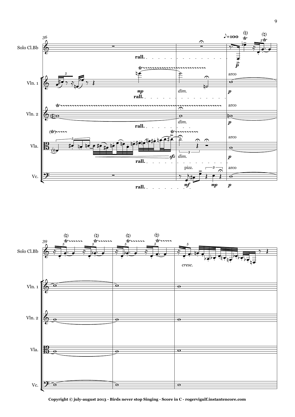 Birds Never Stop Singing - Quintet for solo Bb clarinet with String Quartet and tape - Image 9