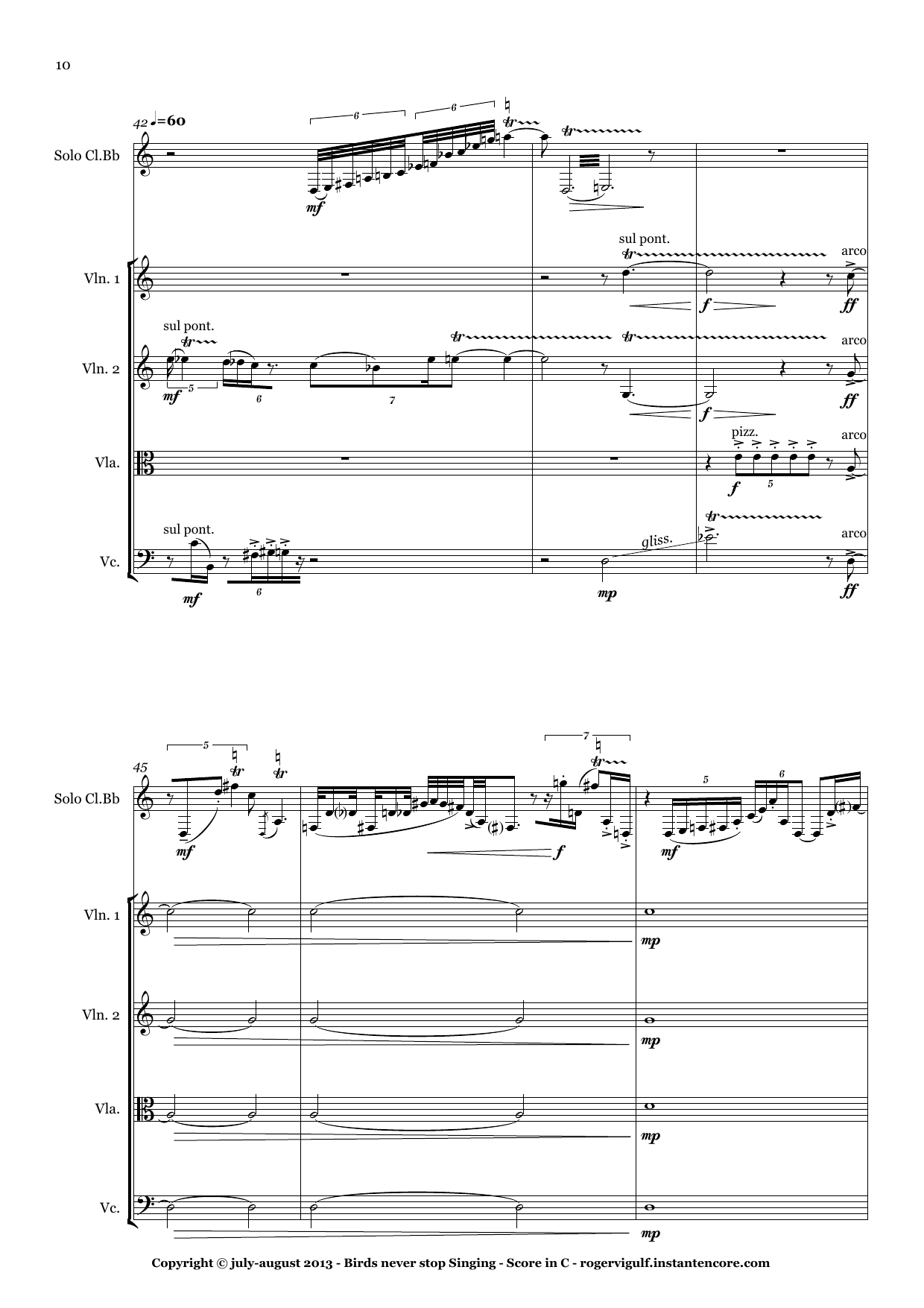 Birds Never Stop Singing - Quintet for solo Bb clarinet with String Quartet and tape - Image 10