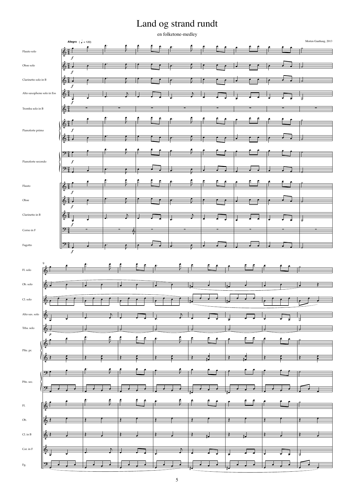 Land og strand rundt - En folketone-medley for fem elevsolister, firhendig klaver og blåsekvintett - Image 5