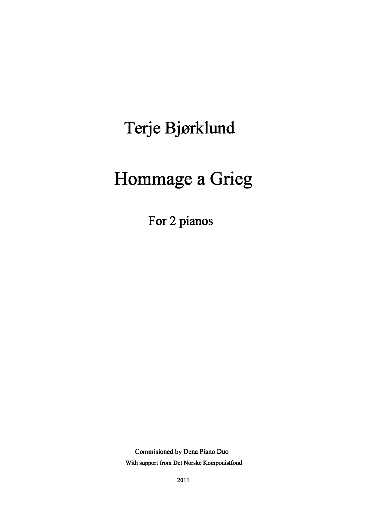Hommage á Grieg - For 2 pianos