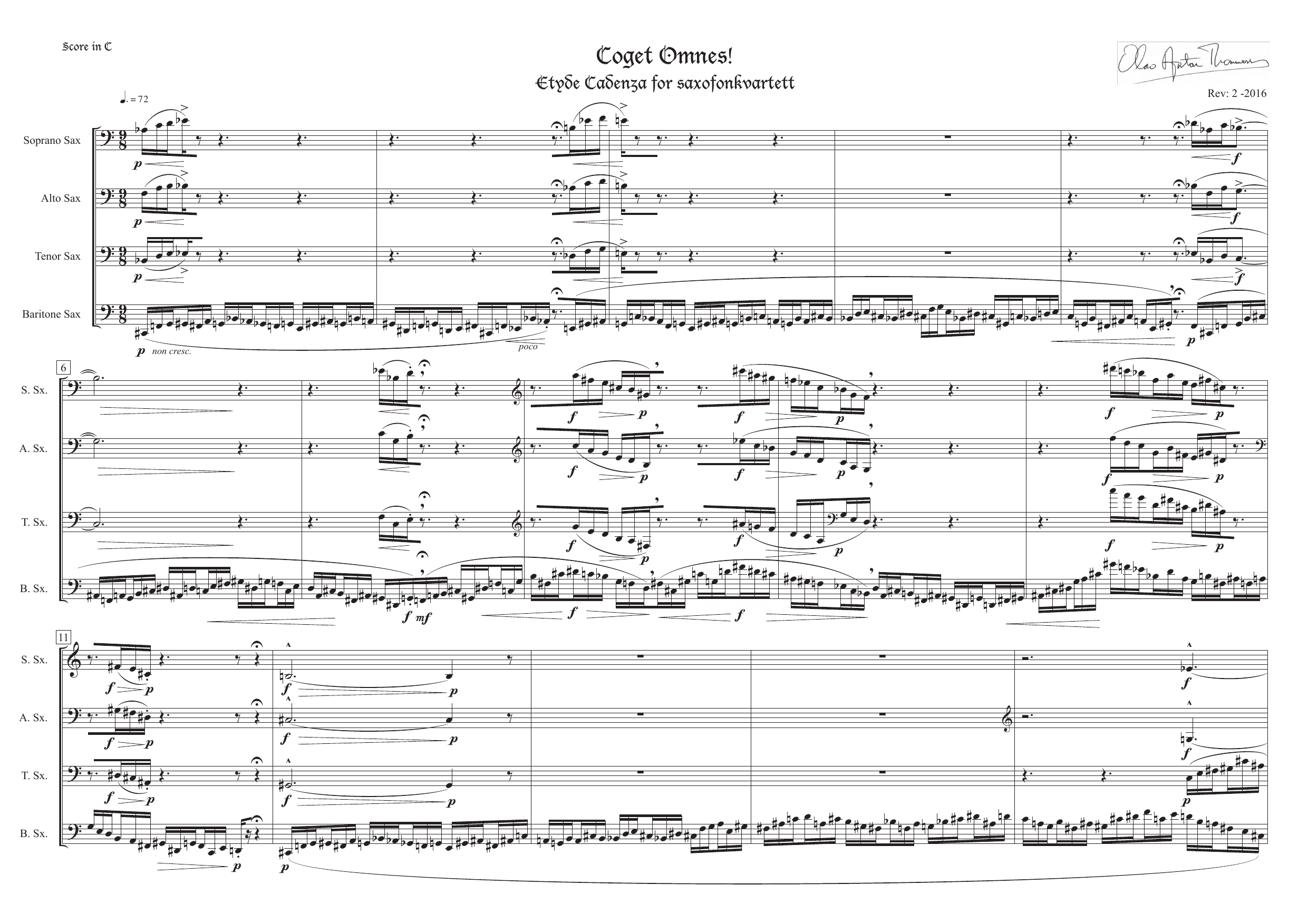 Coget Omnes! - Etyde cadenza for saxofonkvartett <2014/ 2016
