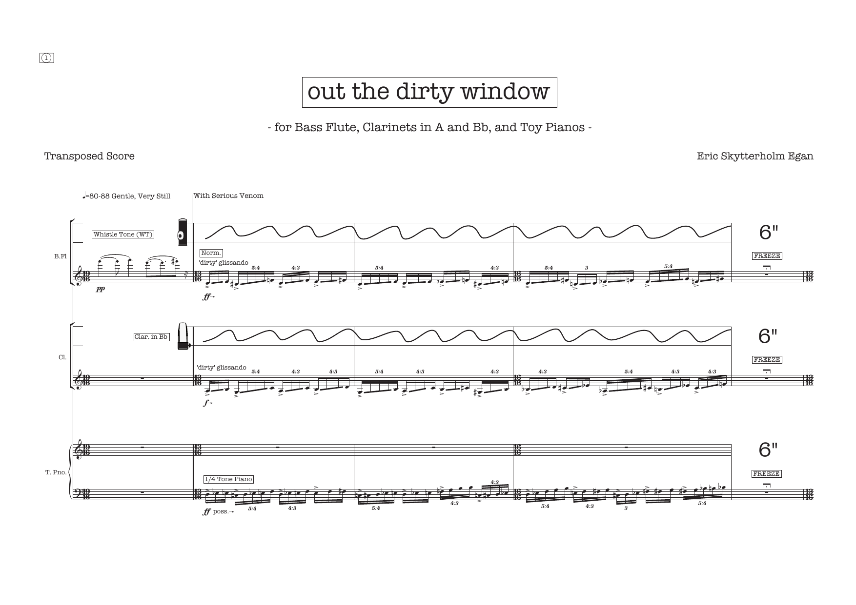 out the dirty window - for bass flute, clarinets in A and Bb, and toy pianos - Image 4