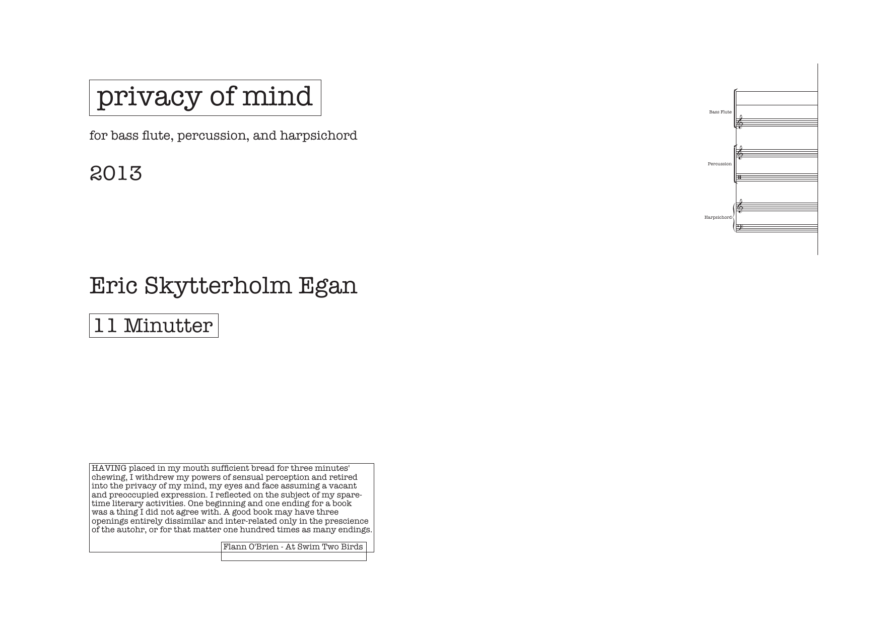 privacy of mind - for bass flute, percussion, and harpsichord