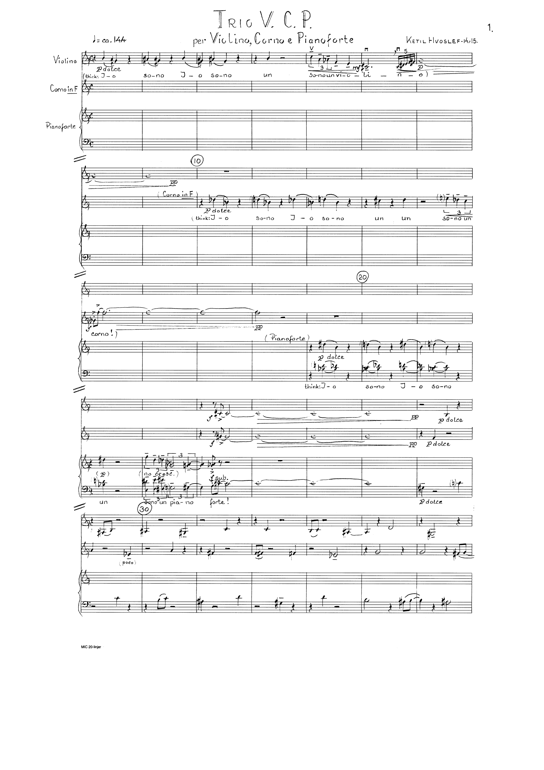 Trio V.C.P - Per violino, corno e pianoforte