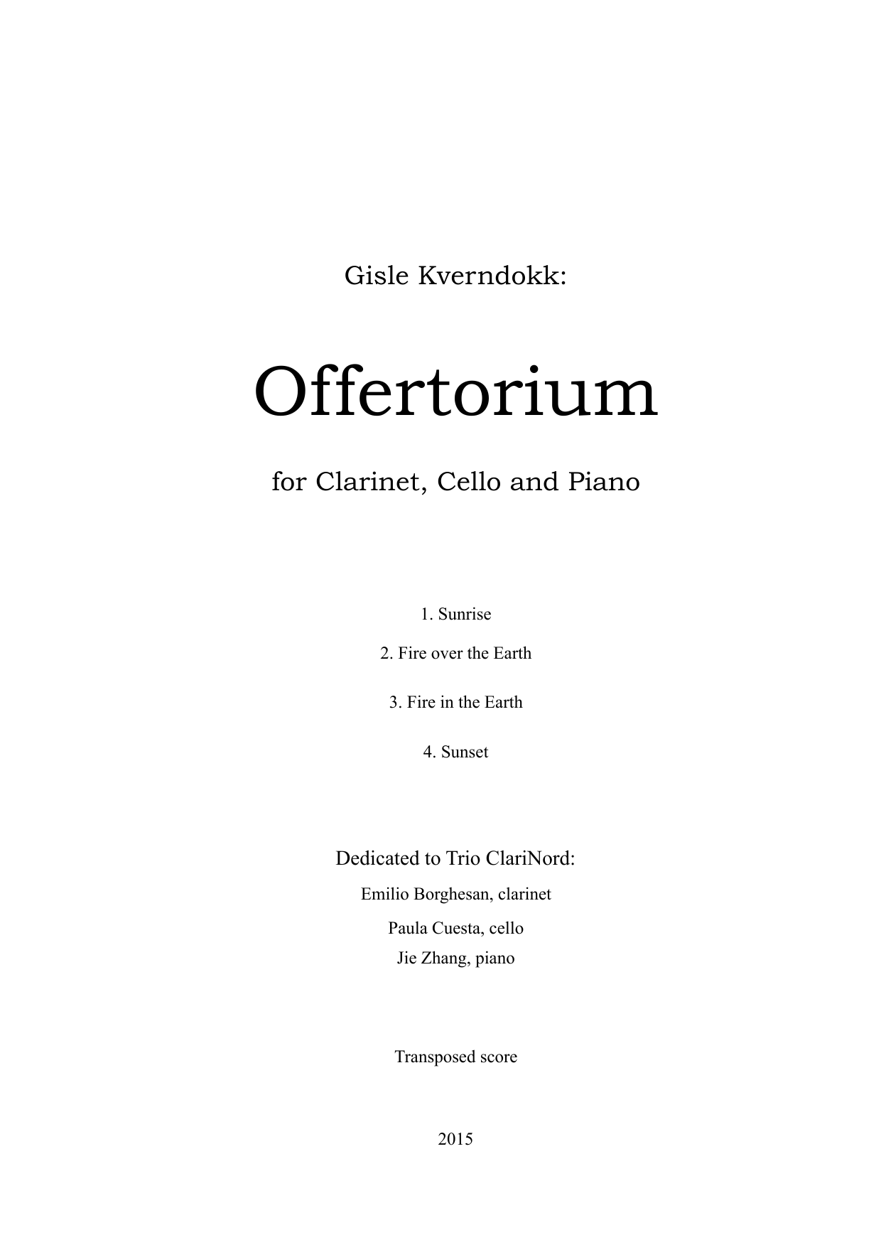 Offertorium - for Clarinet, Cello and Piano