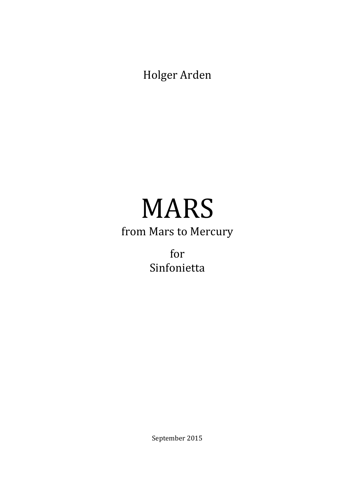 Mars - from Mars to Mercury  for sinfonietta