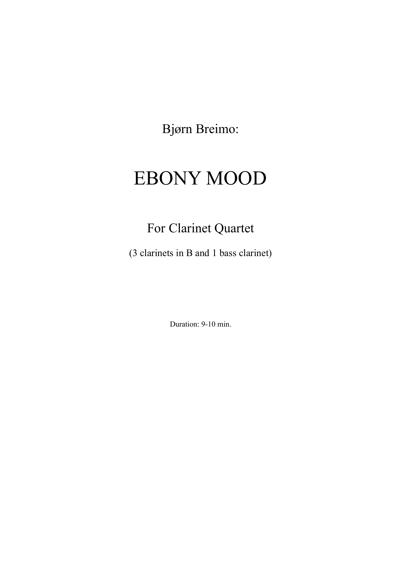 Ebony Mood - For Clarinet Quartet