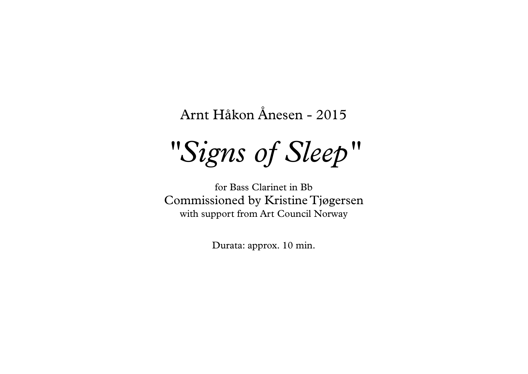 Signs of Sleep - for Bass Clarinet in Bb
