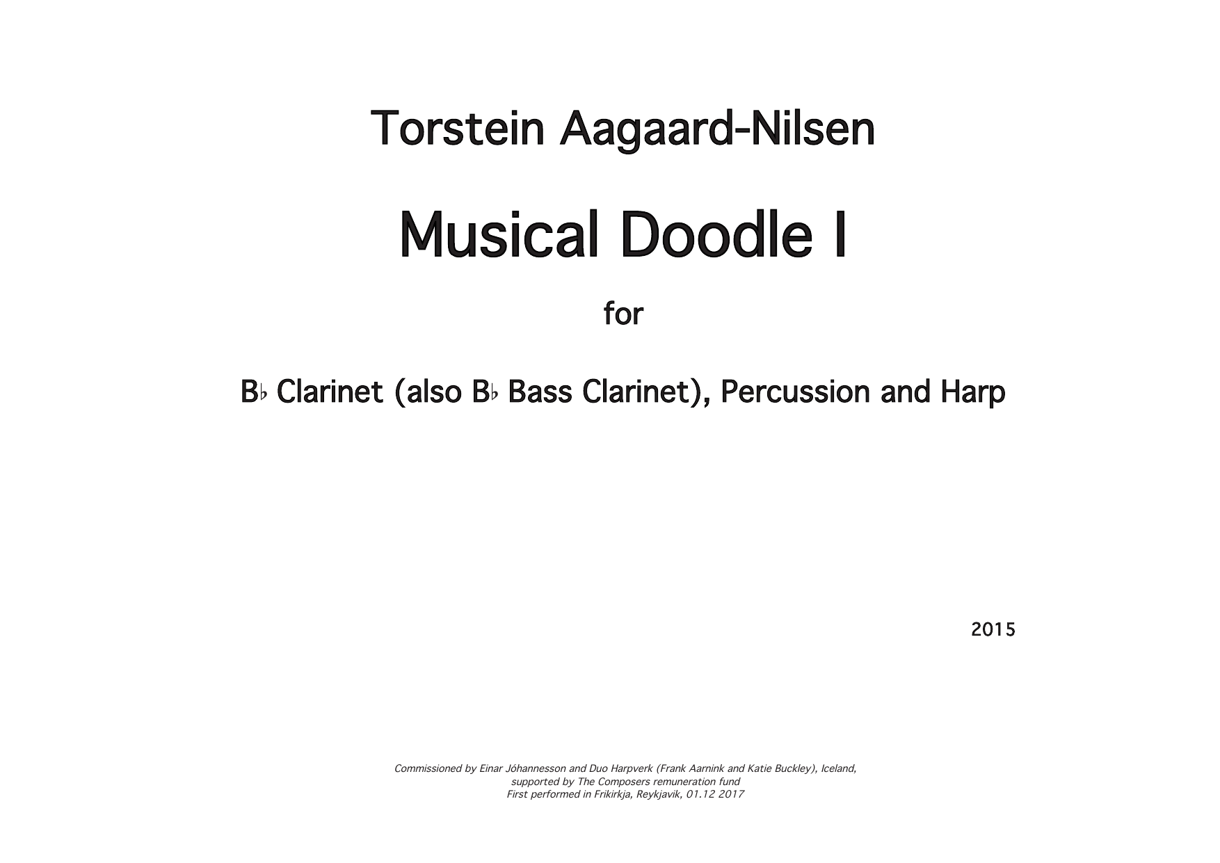 Musical Doodle I - For Bb Clarinet (also Bb Bass Clarinet), Percussion and Harp