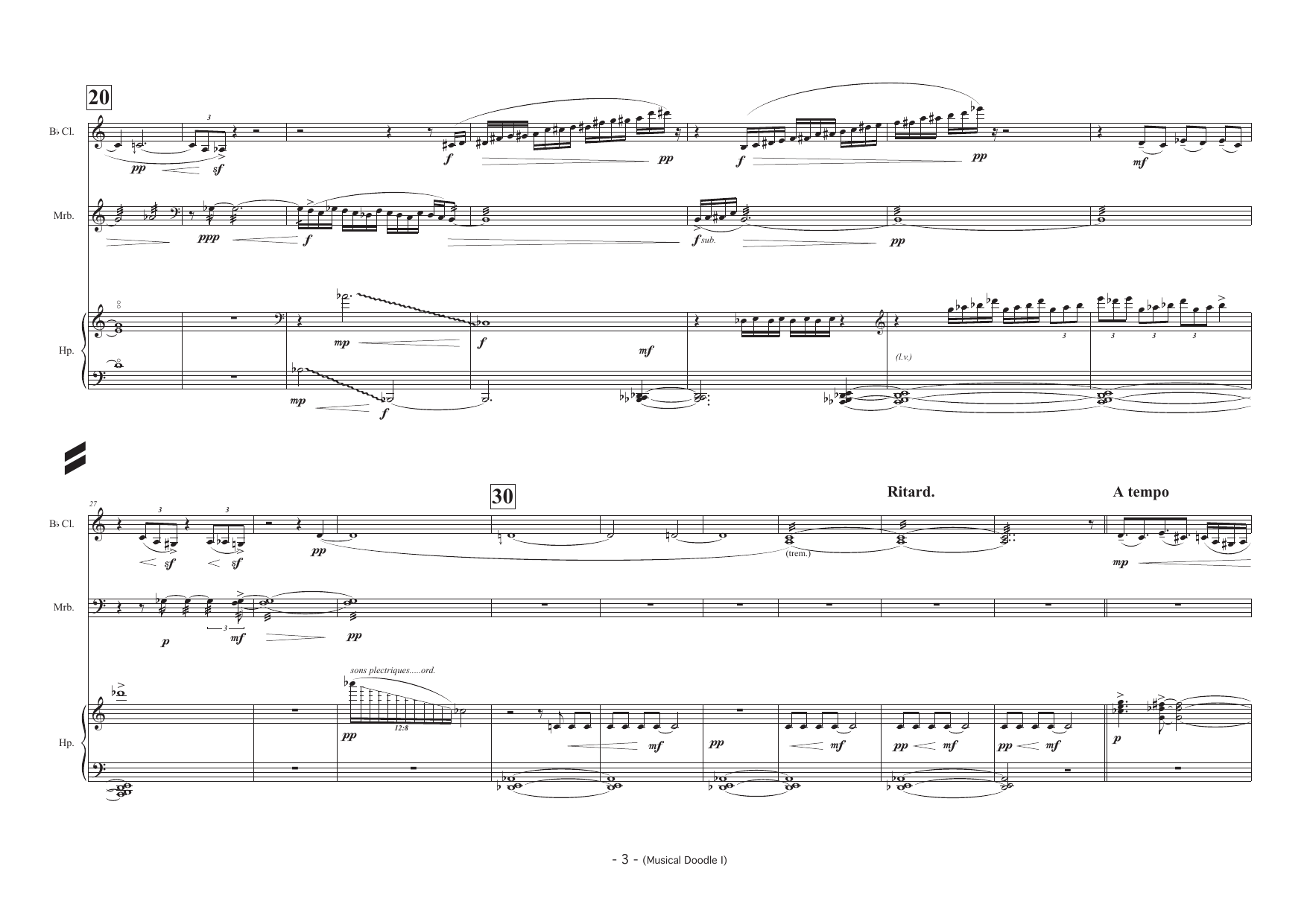Musical Doodle I - For Bb Clarinet (also Bb Bass Clarinet), Percussion and Harp - Image 3
