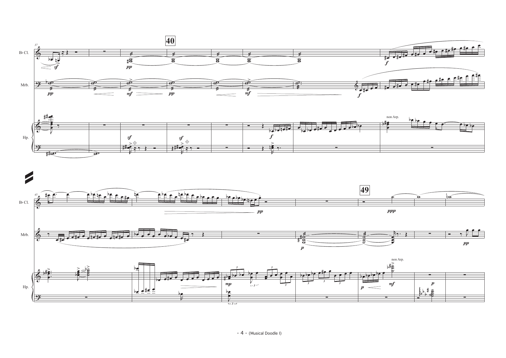 Musical Doodle I - For Bb Clarinet (also Bb Bass Clarinet), Percussion and Harp - Image 4