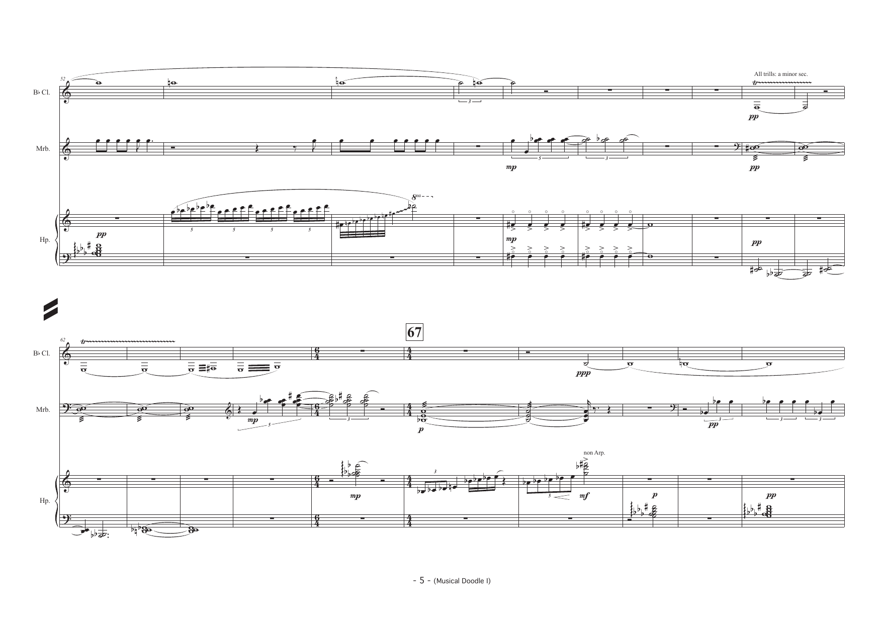 Musical Doodle I - For Bb Clarinet (also Bb Bass Clarinet), Percussion and Harp - Image 5