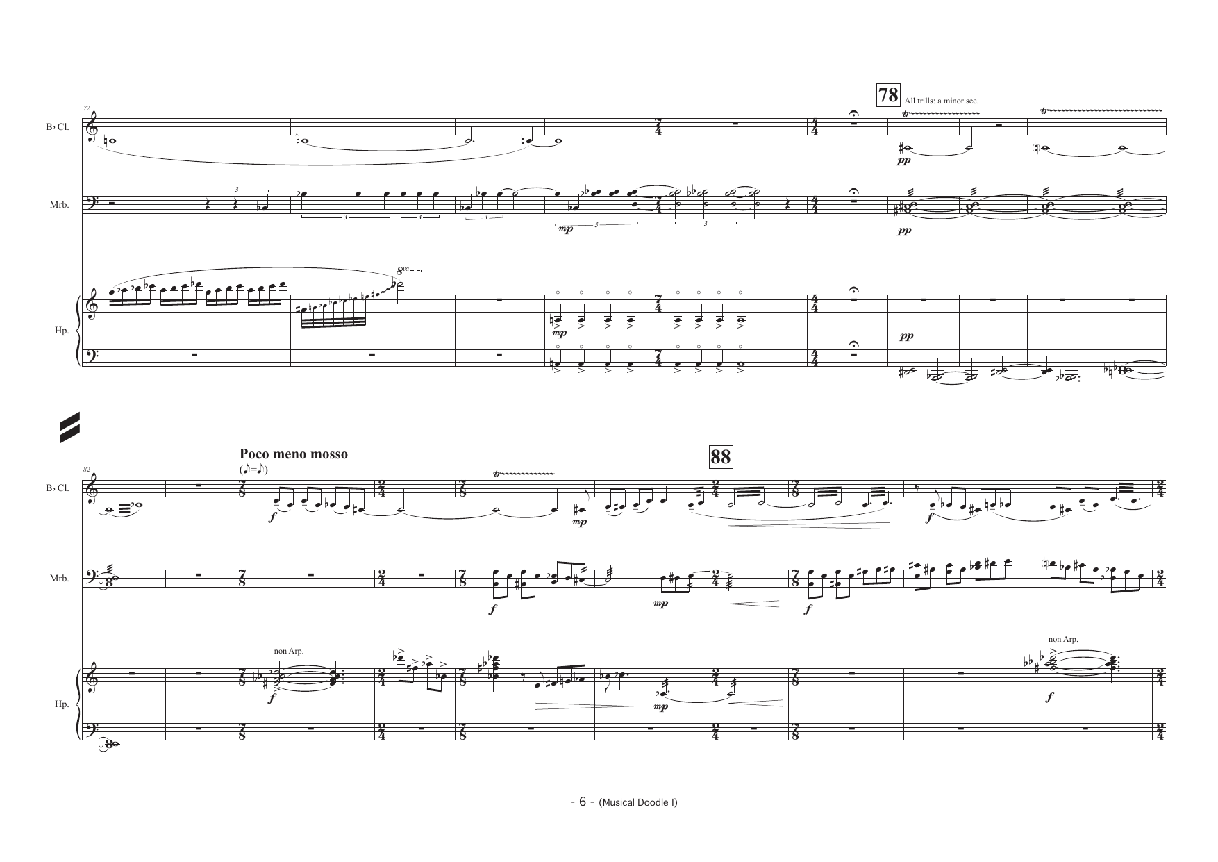 Musical Doodle I - For Bb Clarinet (also Bb Bass Clarinet), Percussion and Harp - Image 6