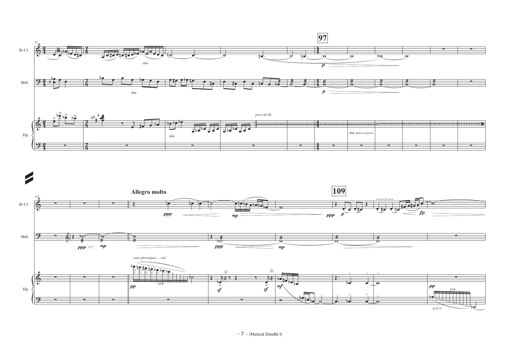 Musical Doodle I - For Bb Clarinet (also Bb Bass Clarinet), Percussion and Harp - Image 7