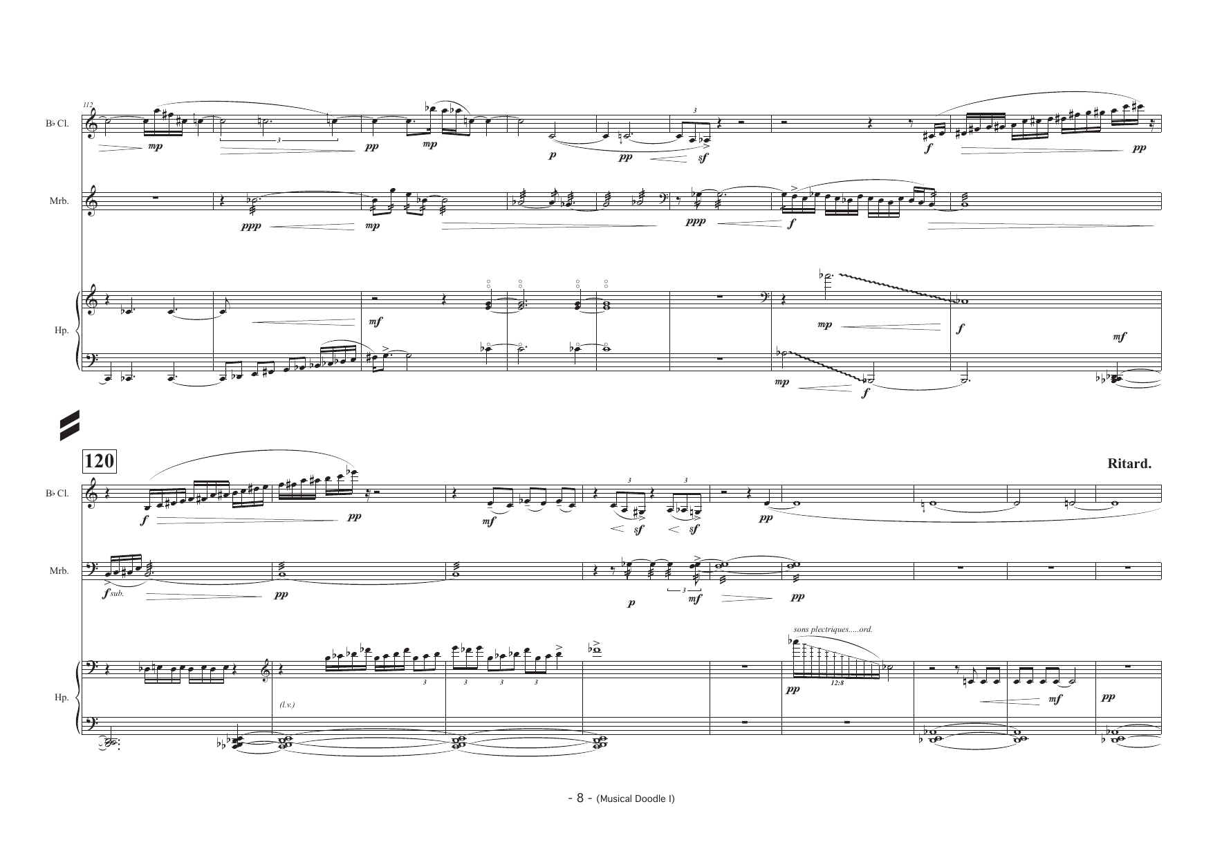 Musical Doodle I - For Bb Clarinet (also Bb Bass Clarinet), Percussion and Harp - Image 8