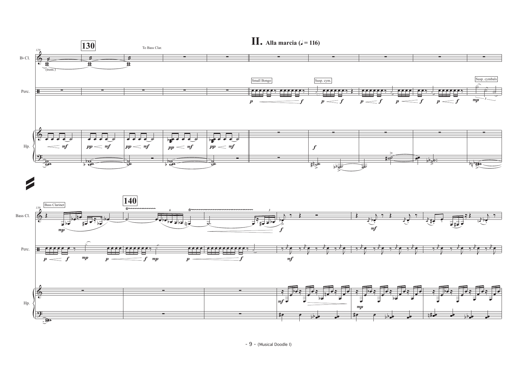 Musical Doodle I - For Bb Clarinet (also Bb Bass Clarinet), Percussion and Harp - Image 9