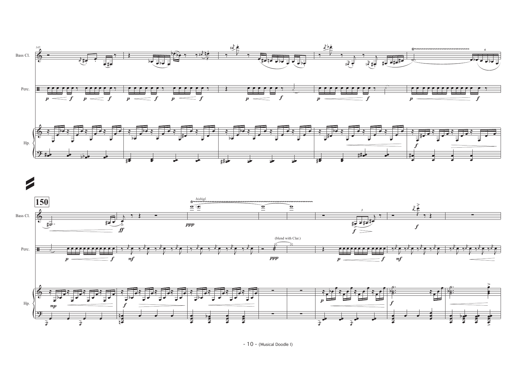 Musical Doodle I - For Bb Clarinet (also Bb Bass Clarinet), Percussion and Harp - Image 10