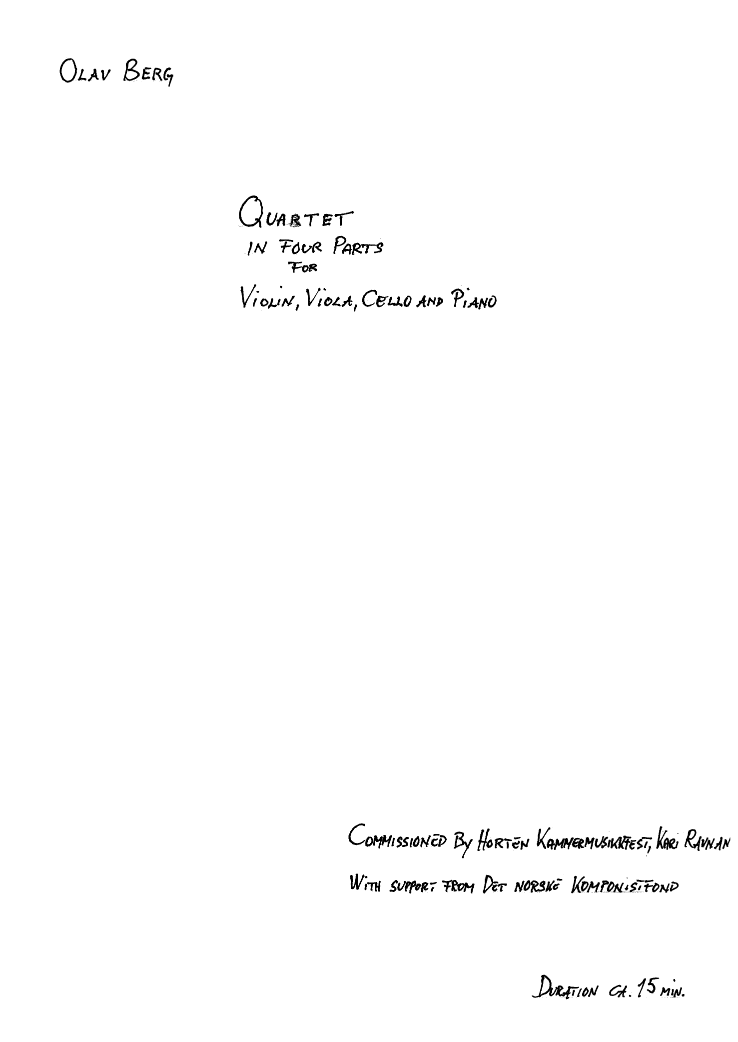 Quartet in Four Parts - For violin, viola and piano