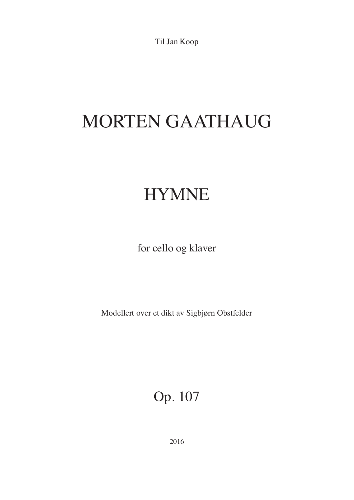 Hymne - For cello og klaver, op. 107