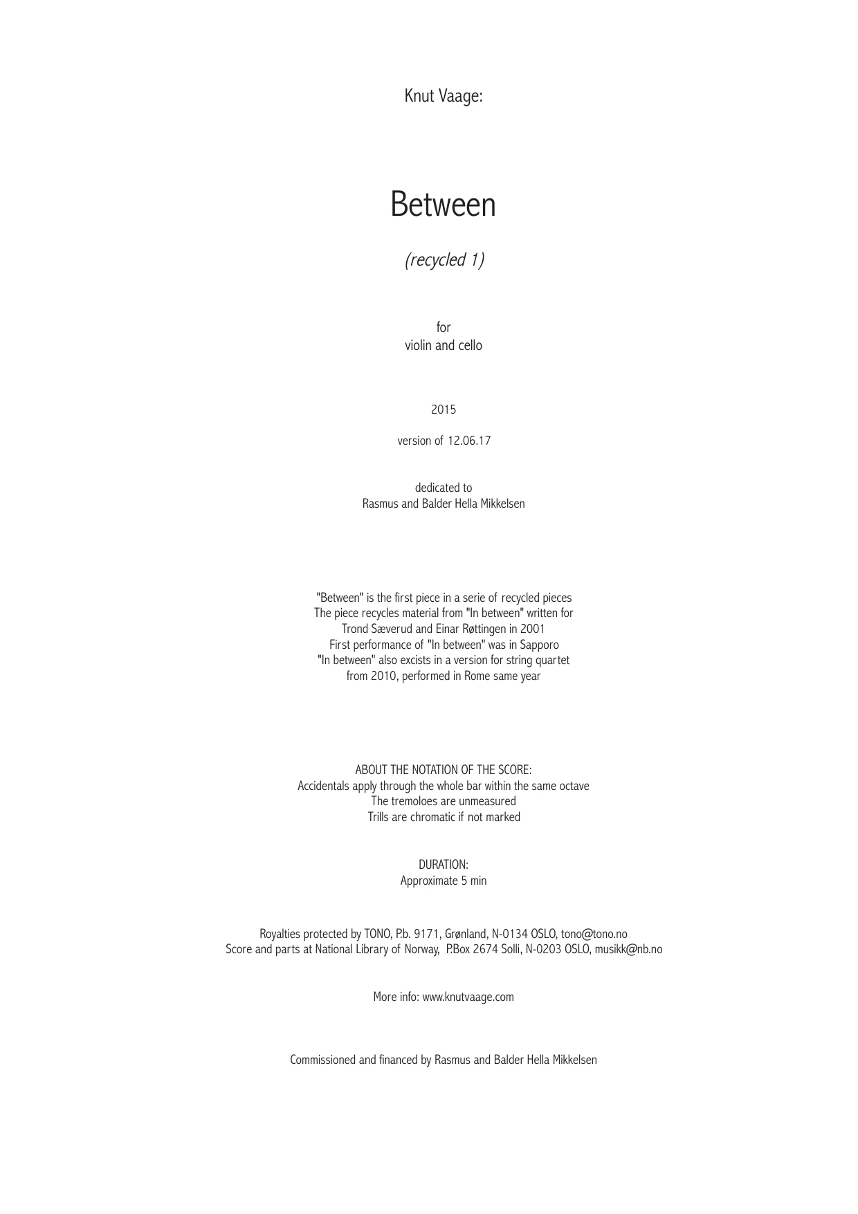 Between - For violin and cello