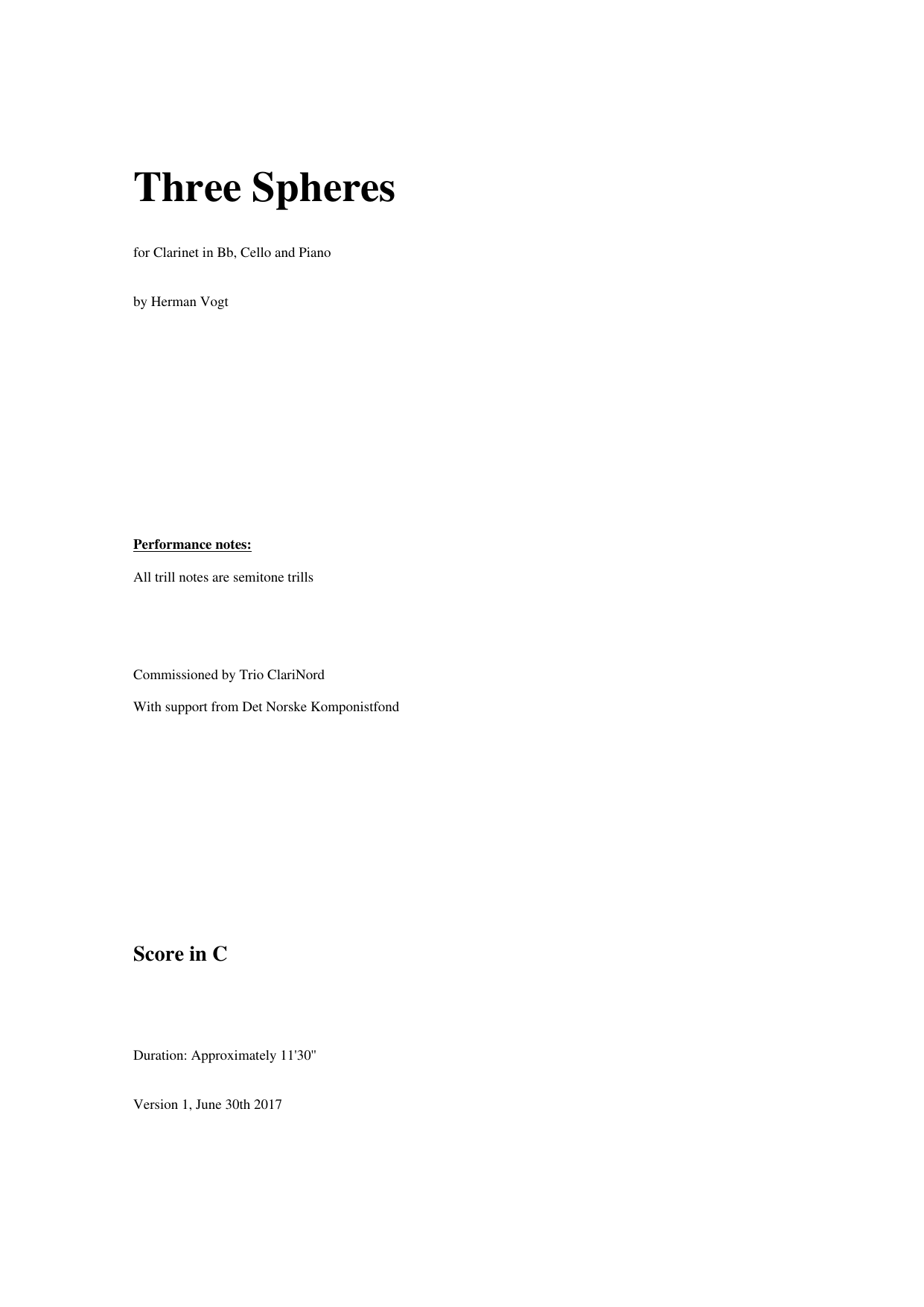 Three Spheres - for clarinet in Bb, cello and piano