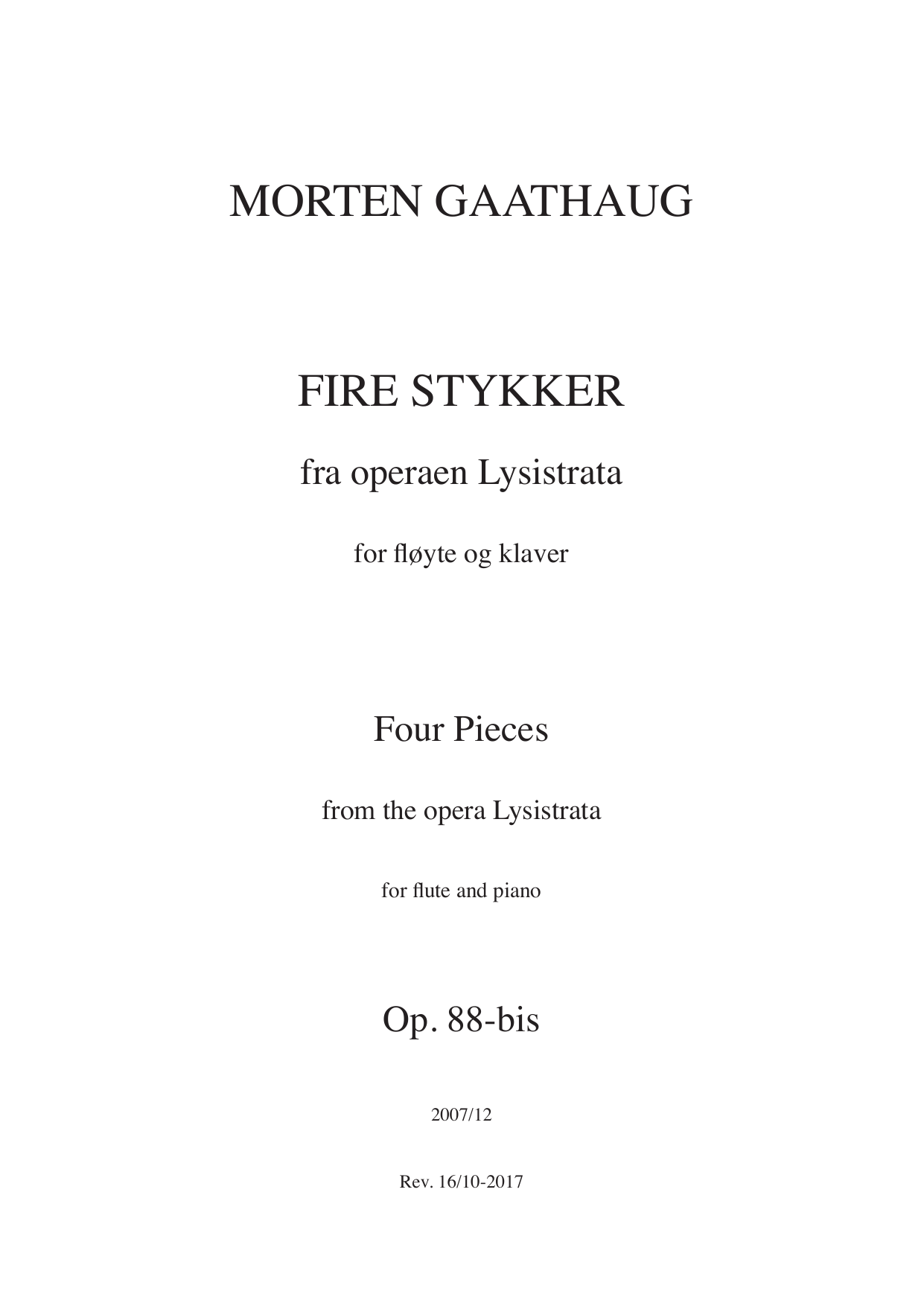 Four pieces from the opera Lysistrata - For flute and piano, op. 88-bis